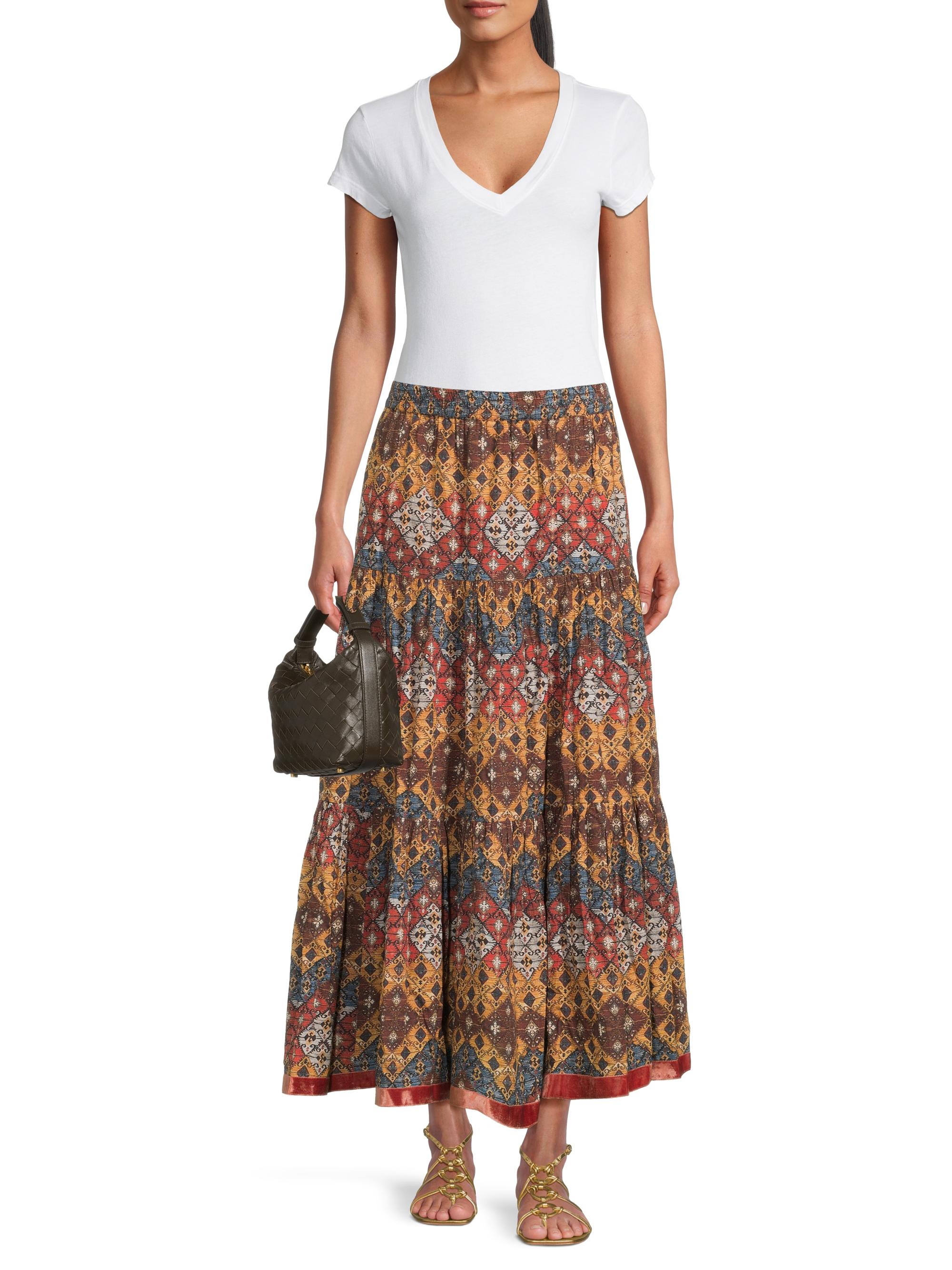 Ro's Garden Women's Frilly Tiered Cotton Skirt - Brown Lachen - back view in Brown lachen