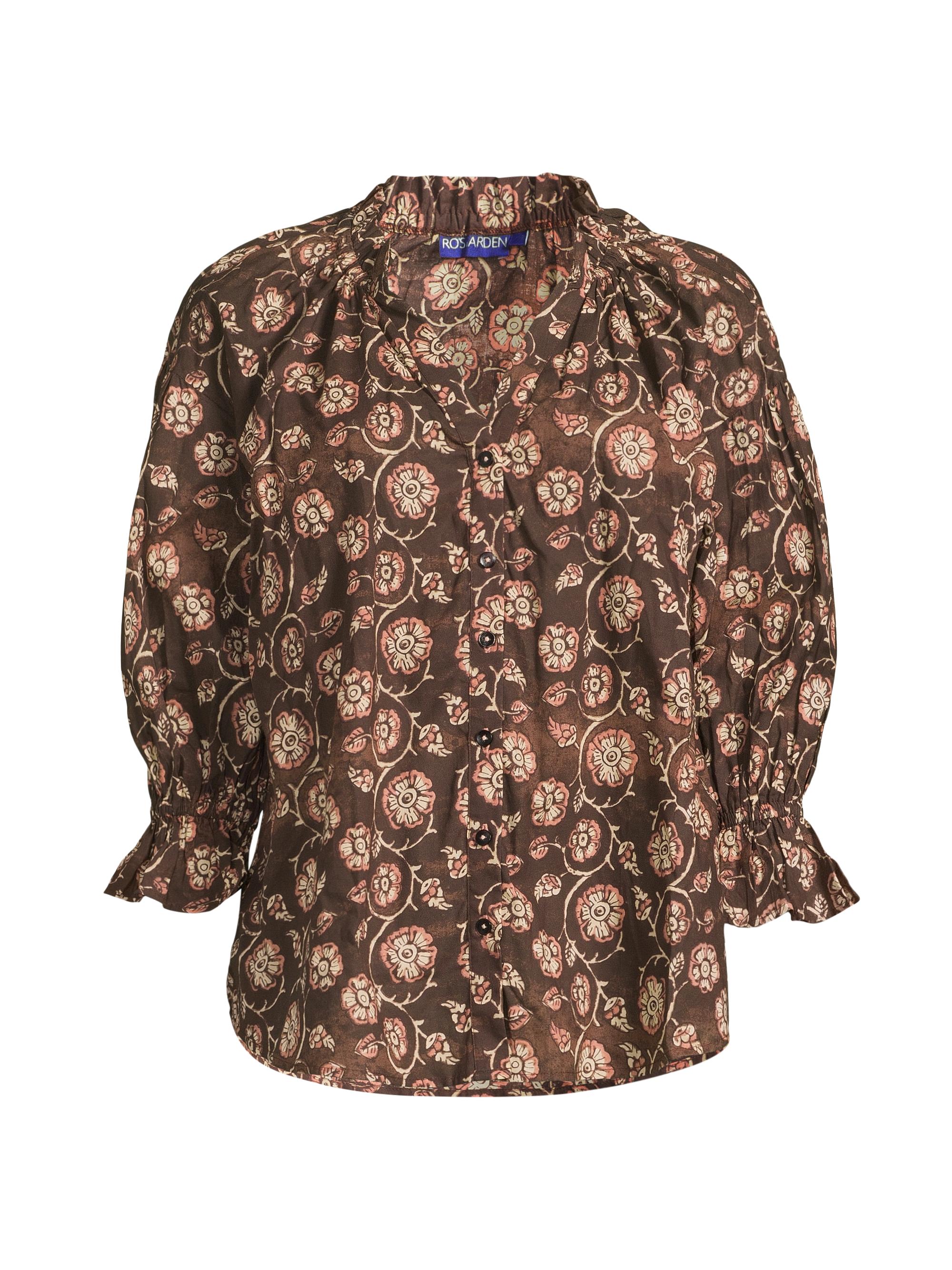 Ro's Garden Women's Rachel Printed Cotton Shirt - Brown Bhim