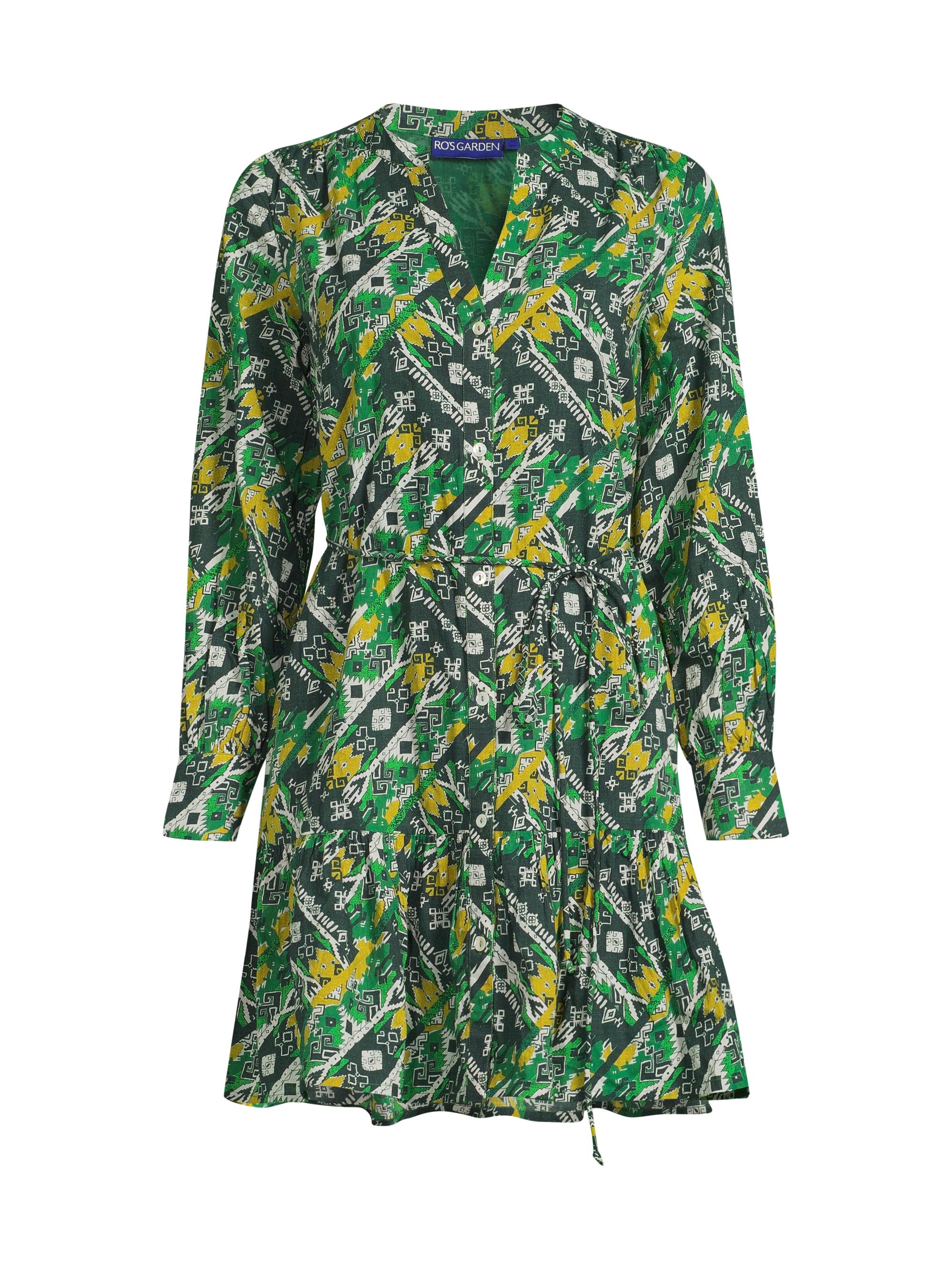 Ro's Garden Women's Ines Printed Cotton Minidress - Green Dorji