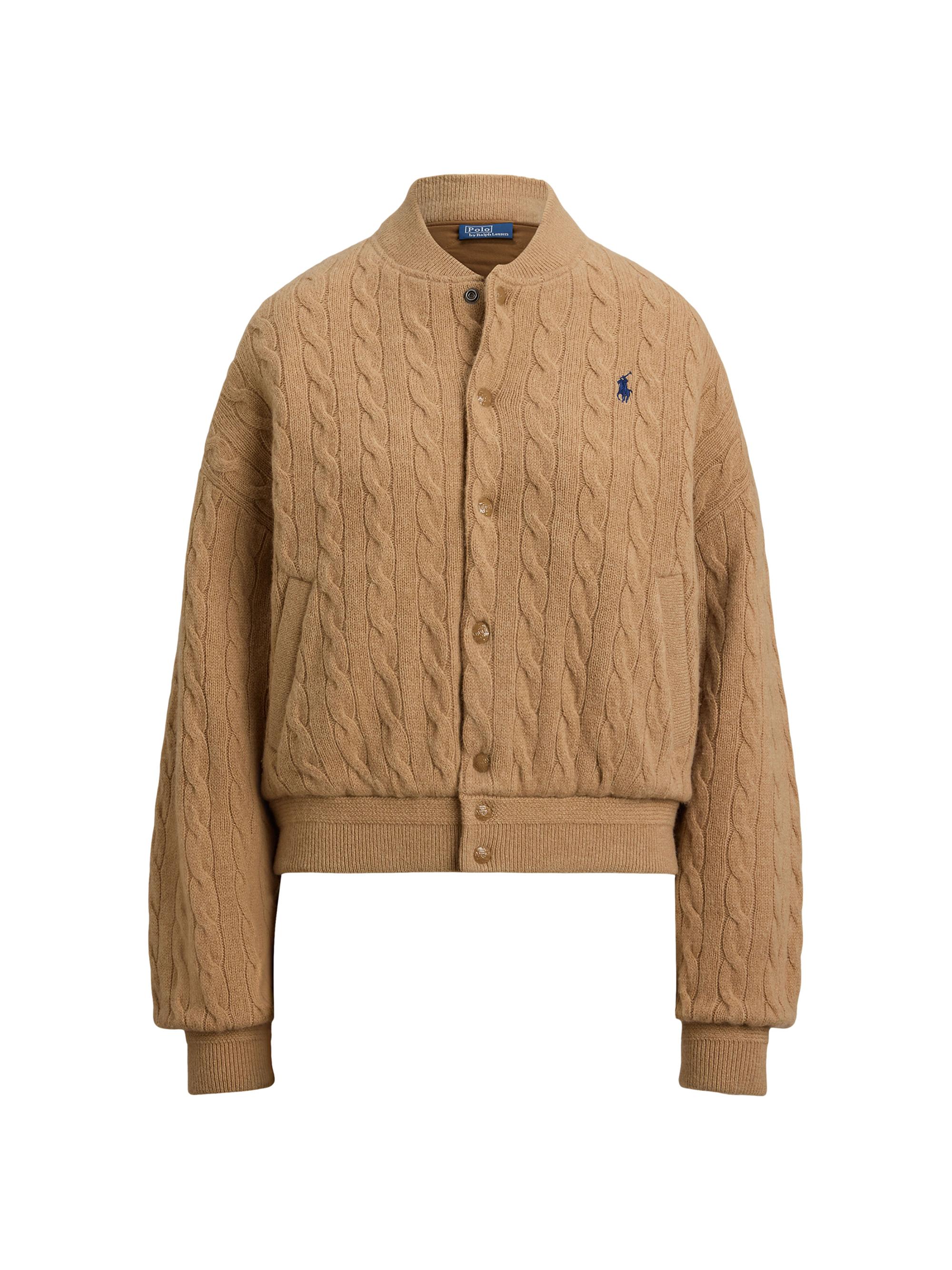 Polo Ralph Lauren Women's Cable-Knit Wool-Cashmere Bomber Jacket - Collection Camel