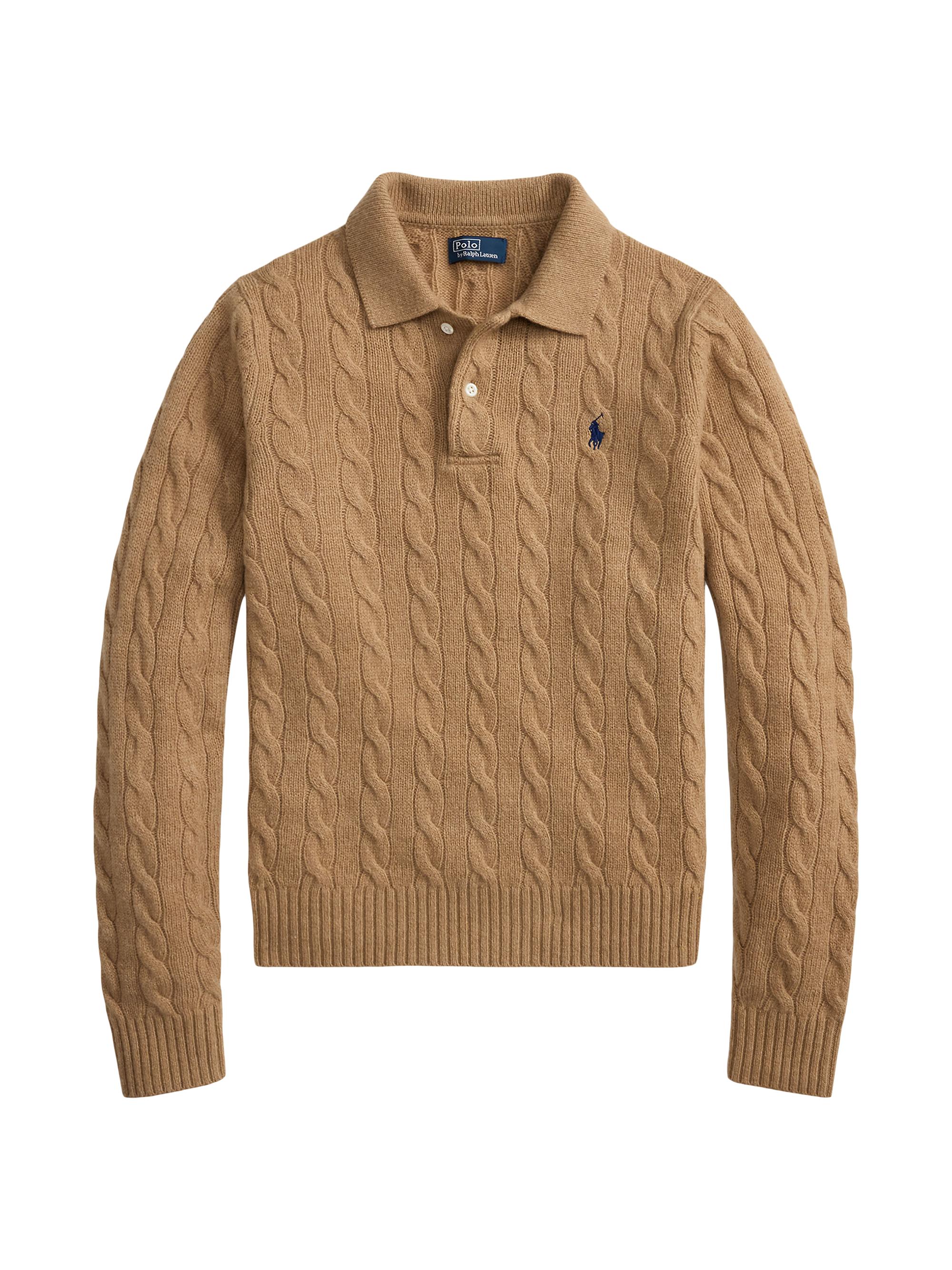 Polo Ralph Lauren Women's Cable-Knit Wool-Cashmere Polo Sweater - Battalion Grey