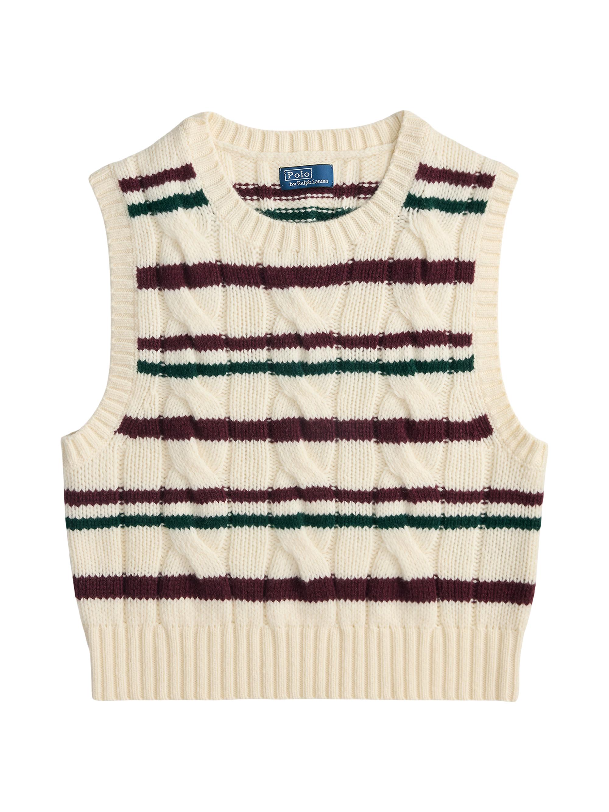 Polo Ralph Lauren Women's Striped Cable Wool-Cashmere Sweater Vest - Authentic Cream