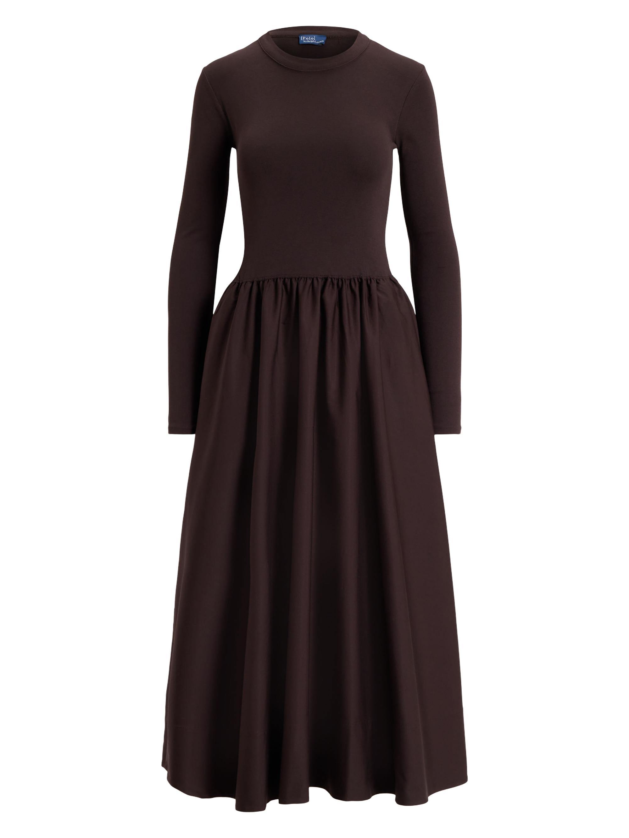 Polo Ralph Lauren Women's Long Sleeve Cotton A-Line Midi-Dress - Squire Brown