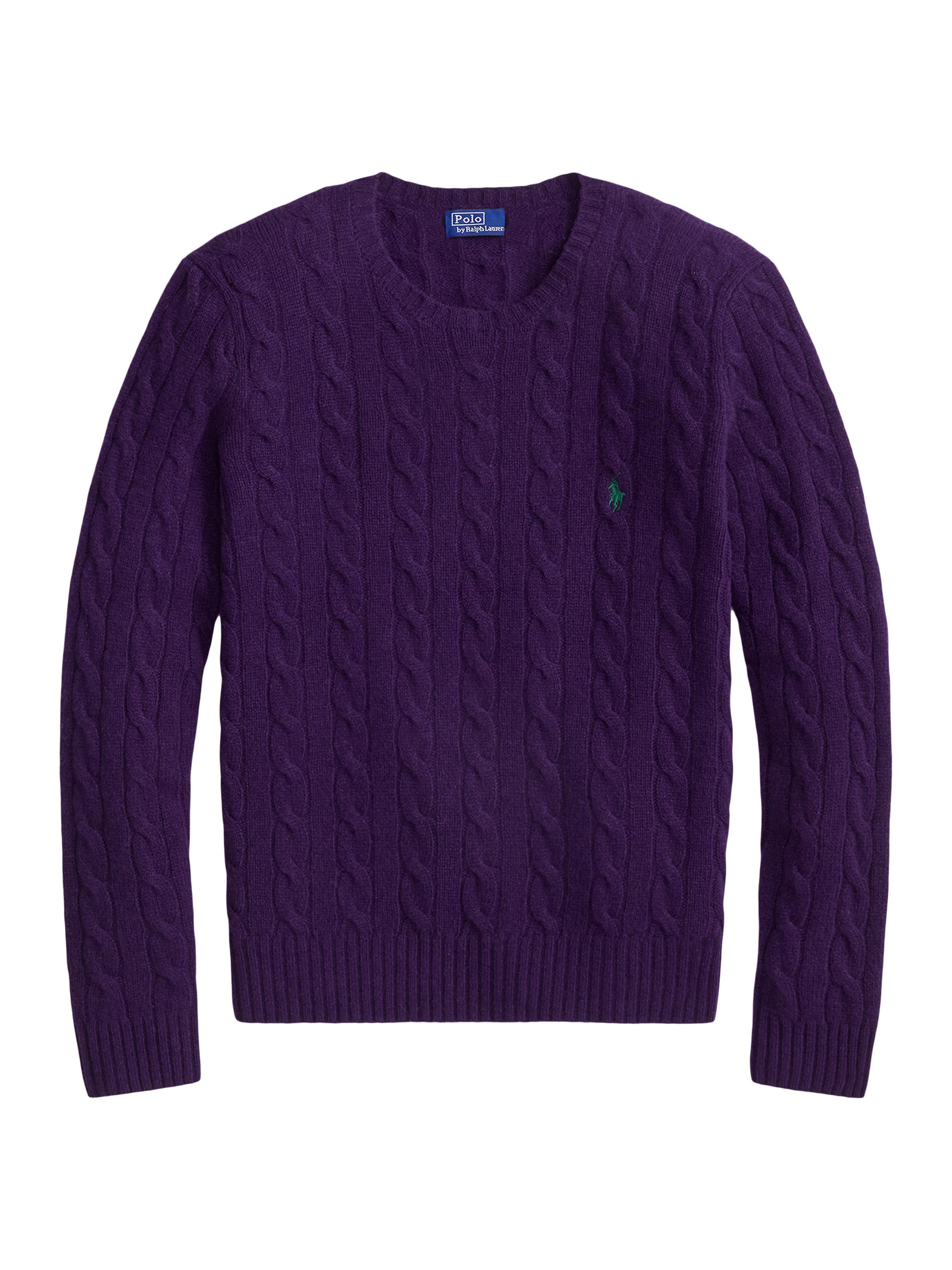 Polo Ralph Lauren Women's Cable-Knit Wool-Cashmere Crewneck Sweater - Midnight Purple