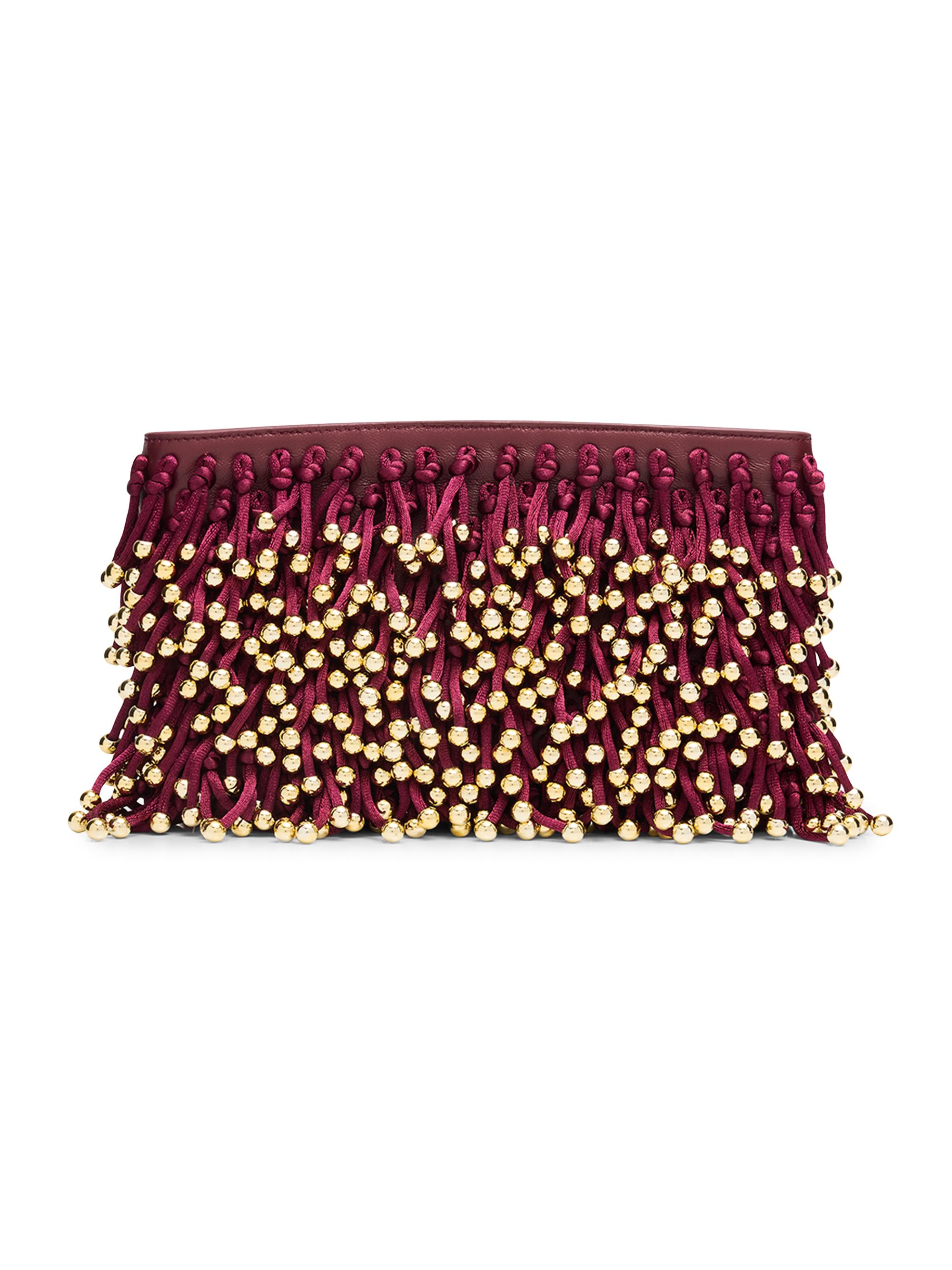 SIMKHAI Women's Reese Beaded Fringe Clutch - Cranberry