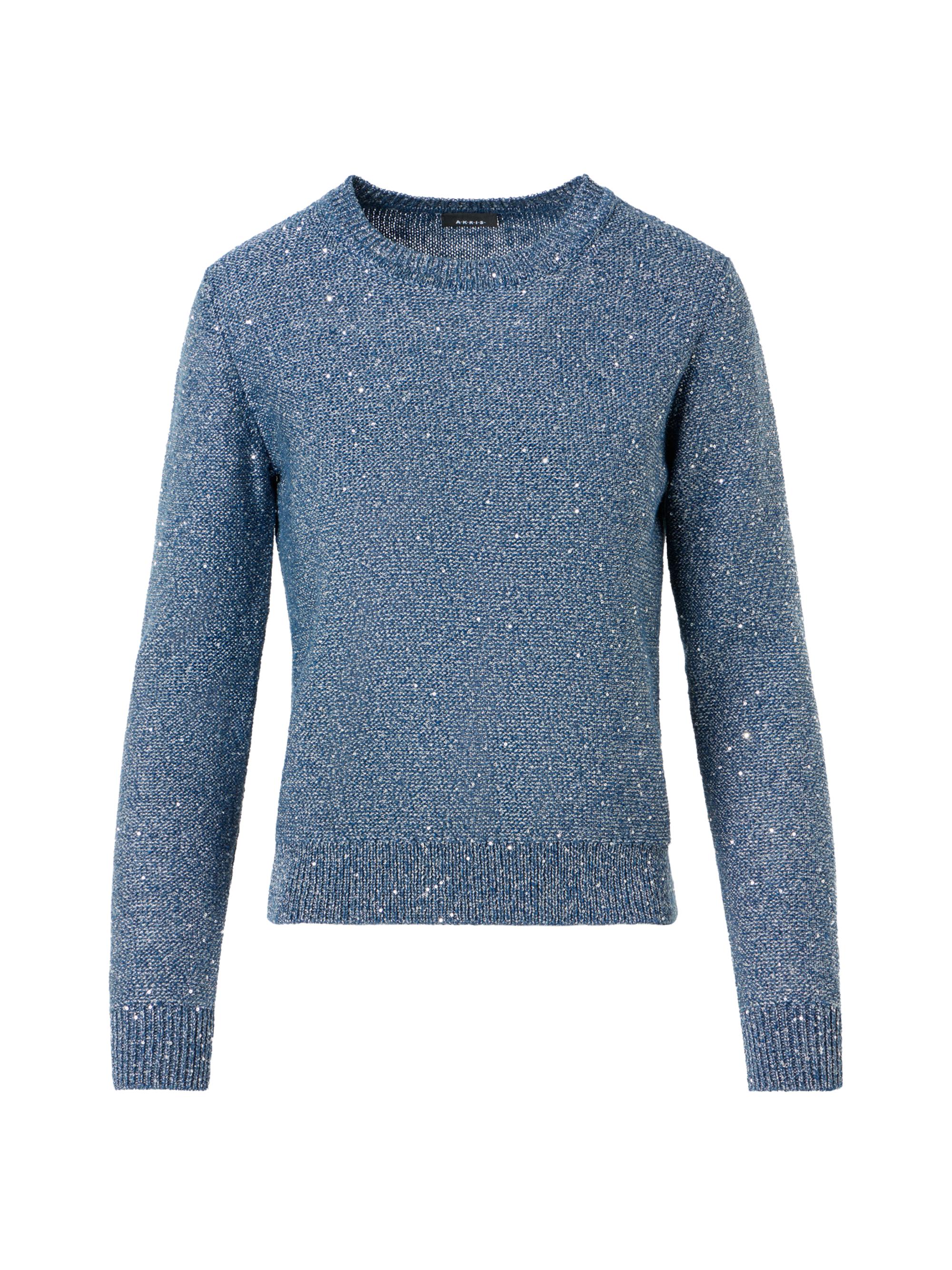 Akris Women's Sequined Linen-Blend Crewneck Sweater - Denim