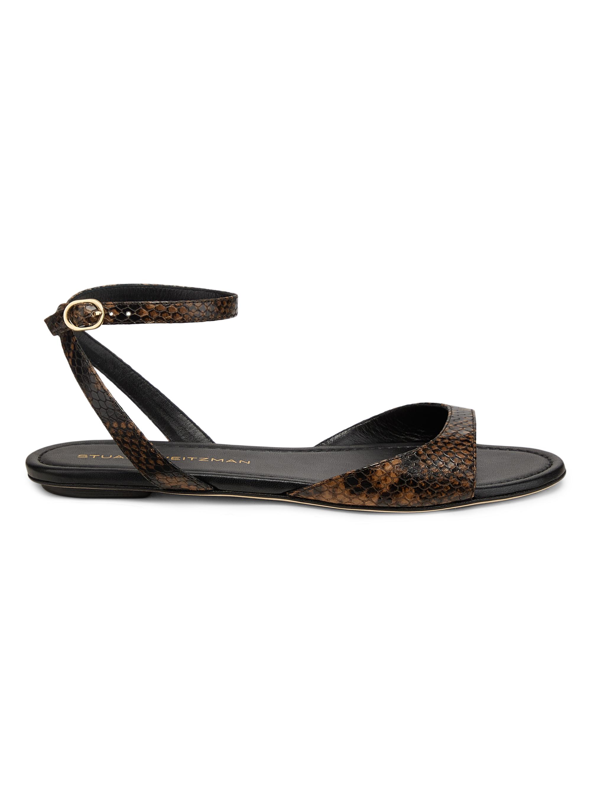 Stuart Weitzman Women's Nudist Snakeskin-Embossed Leather Sandals - Espresso