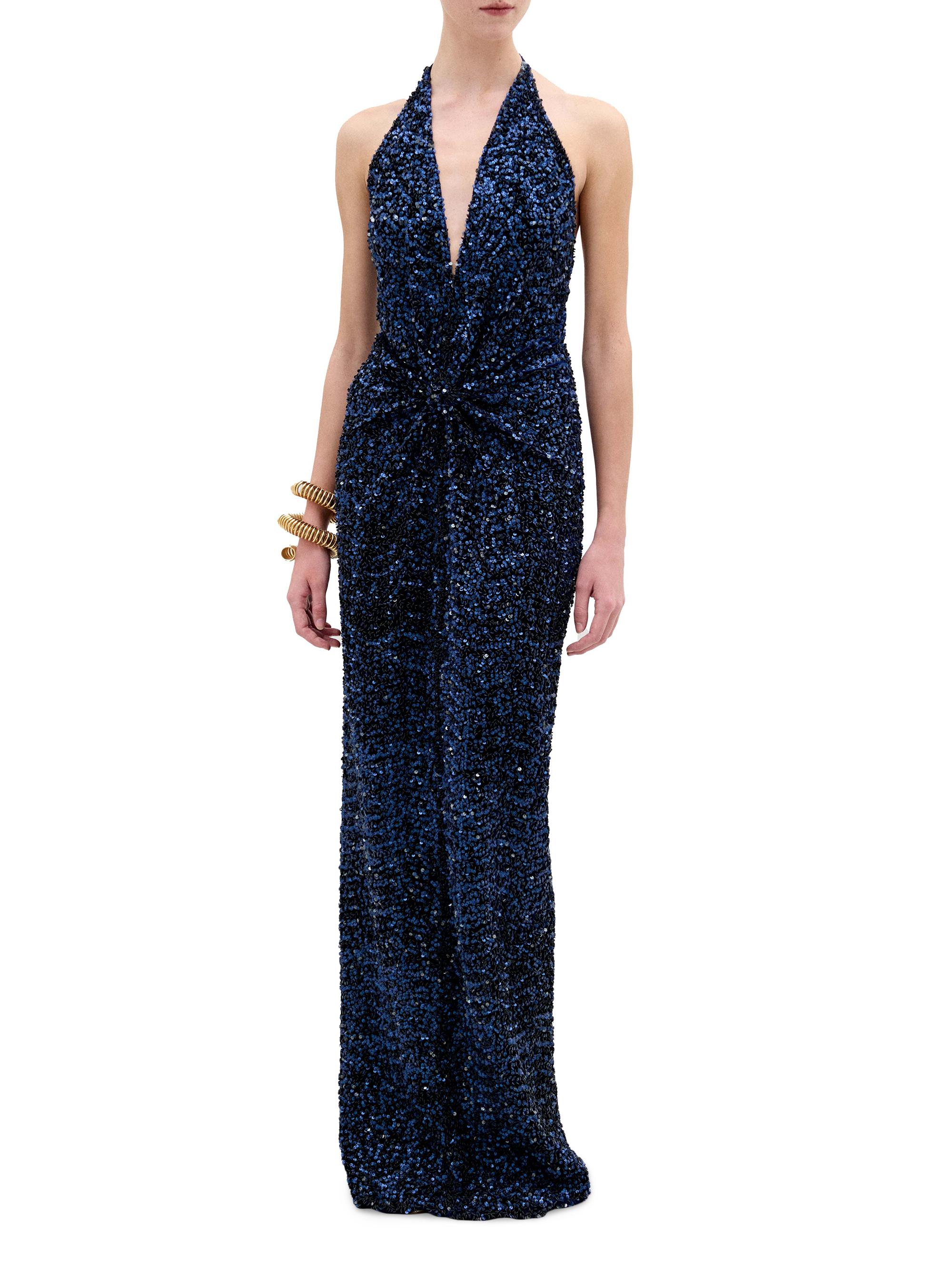 Silvia Tcherassi Women's Aiko Sequined Halter Gown - Navy | Thumbnail 2