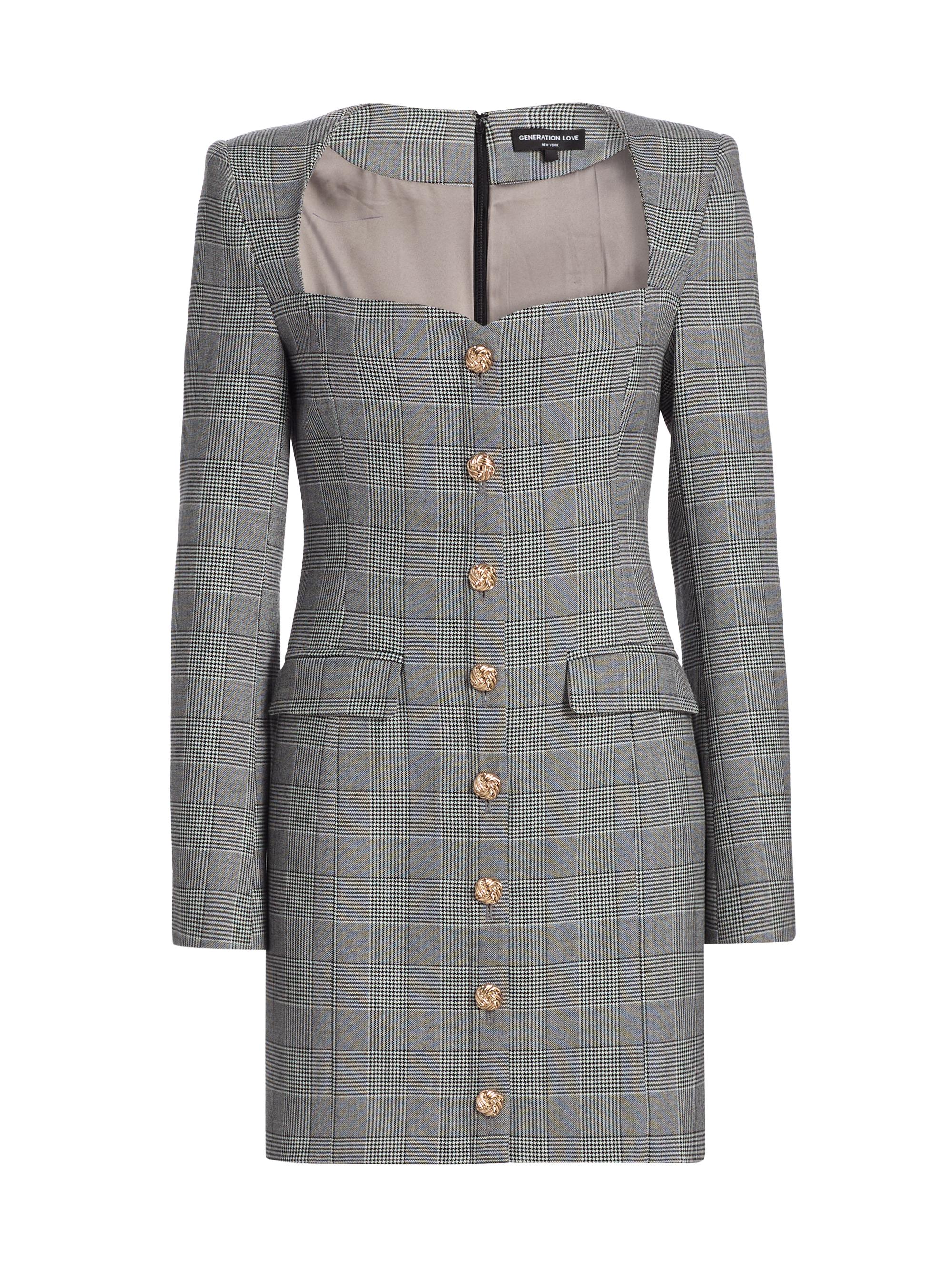 Generation Love Women's Odelia Glen Check Blazer Minidress - White Black Plaid