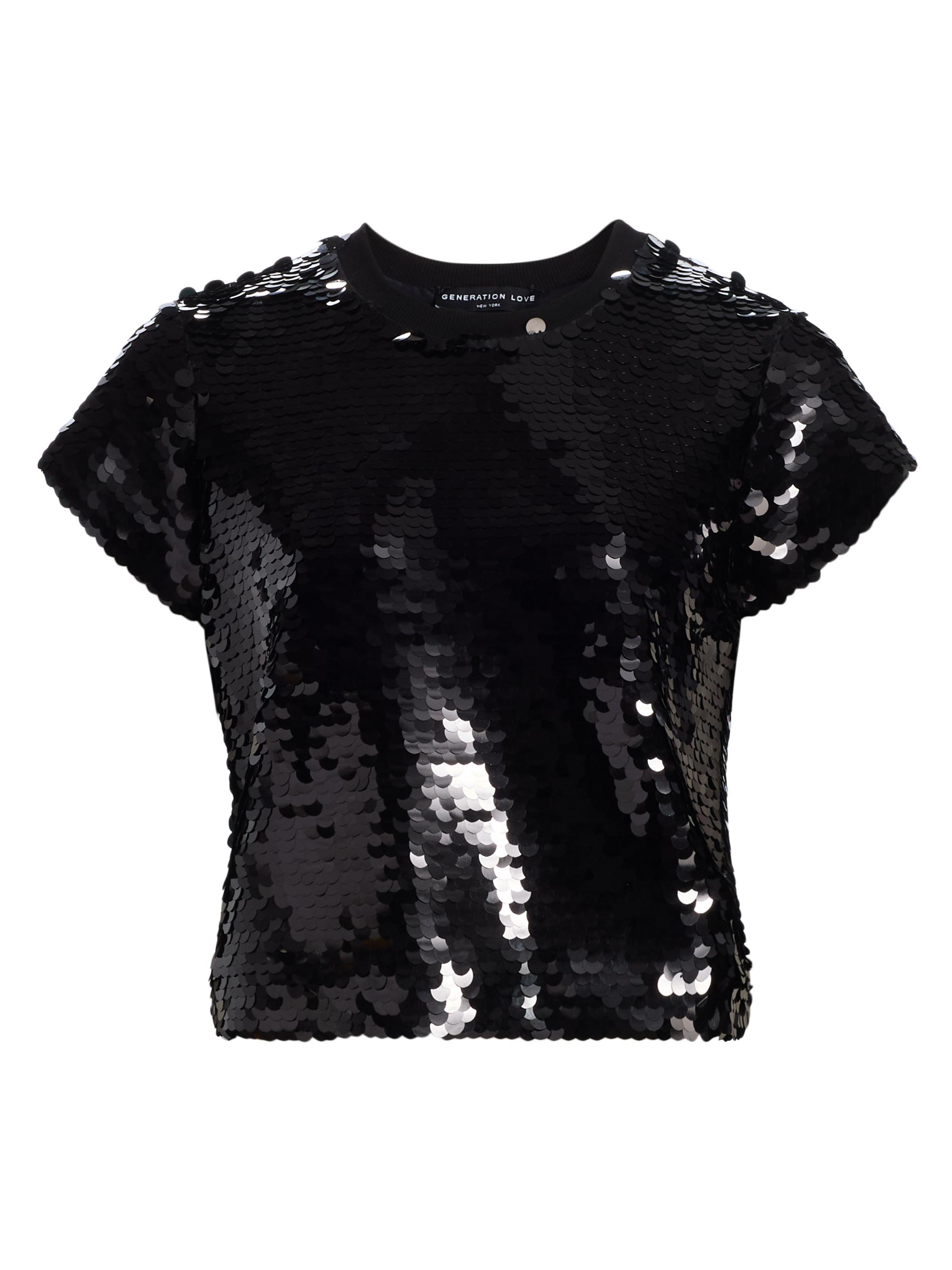 Generation Love Women's Kai Pailette Sequined Short-Sleeve Top - Black | Thumbnail 8