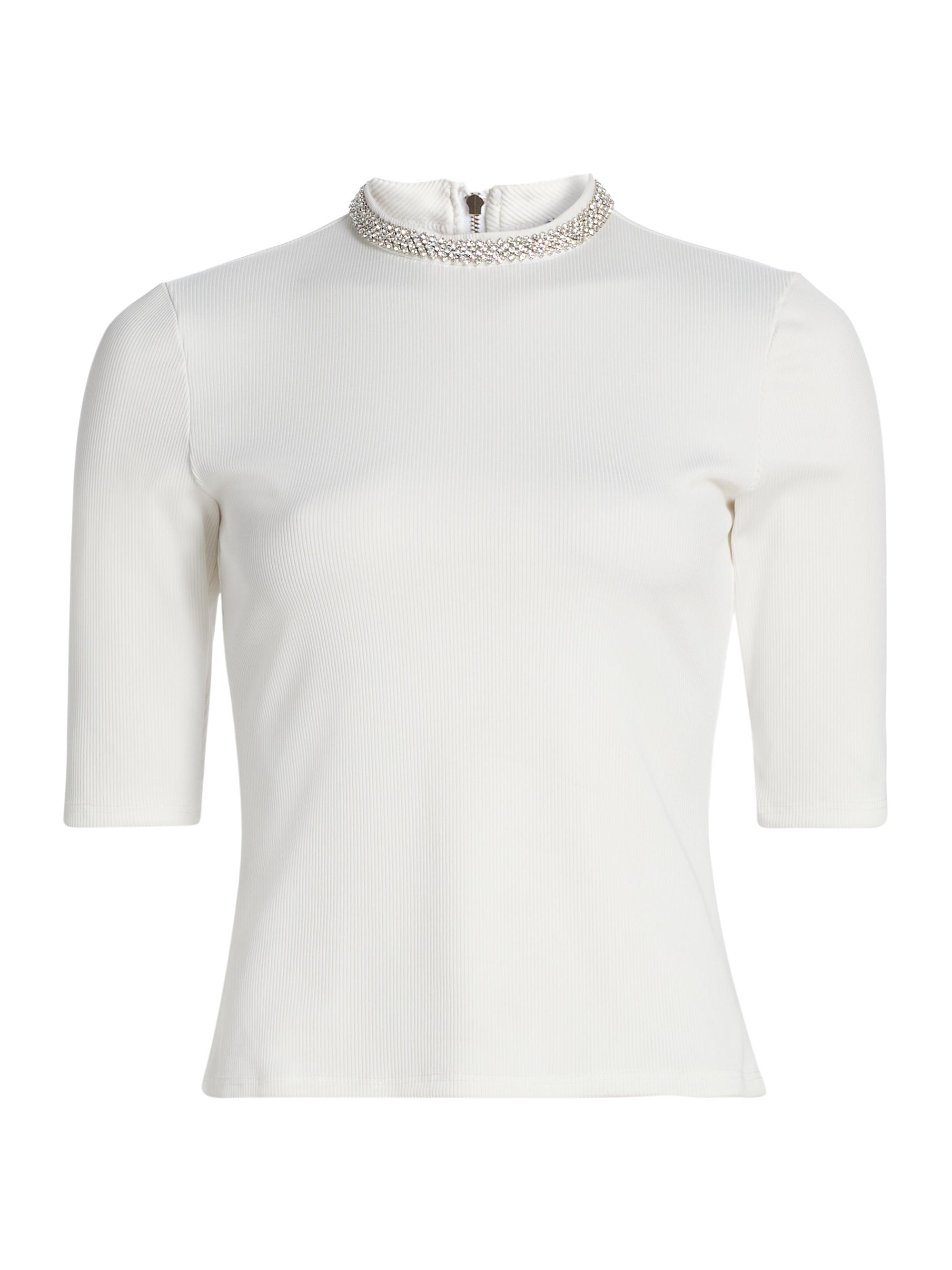 Generation Love Women's Annette Crystal Trim Slim-Fit Top - White