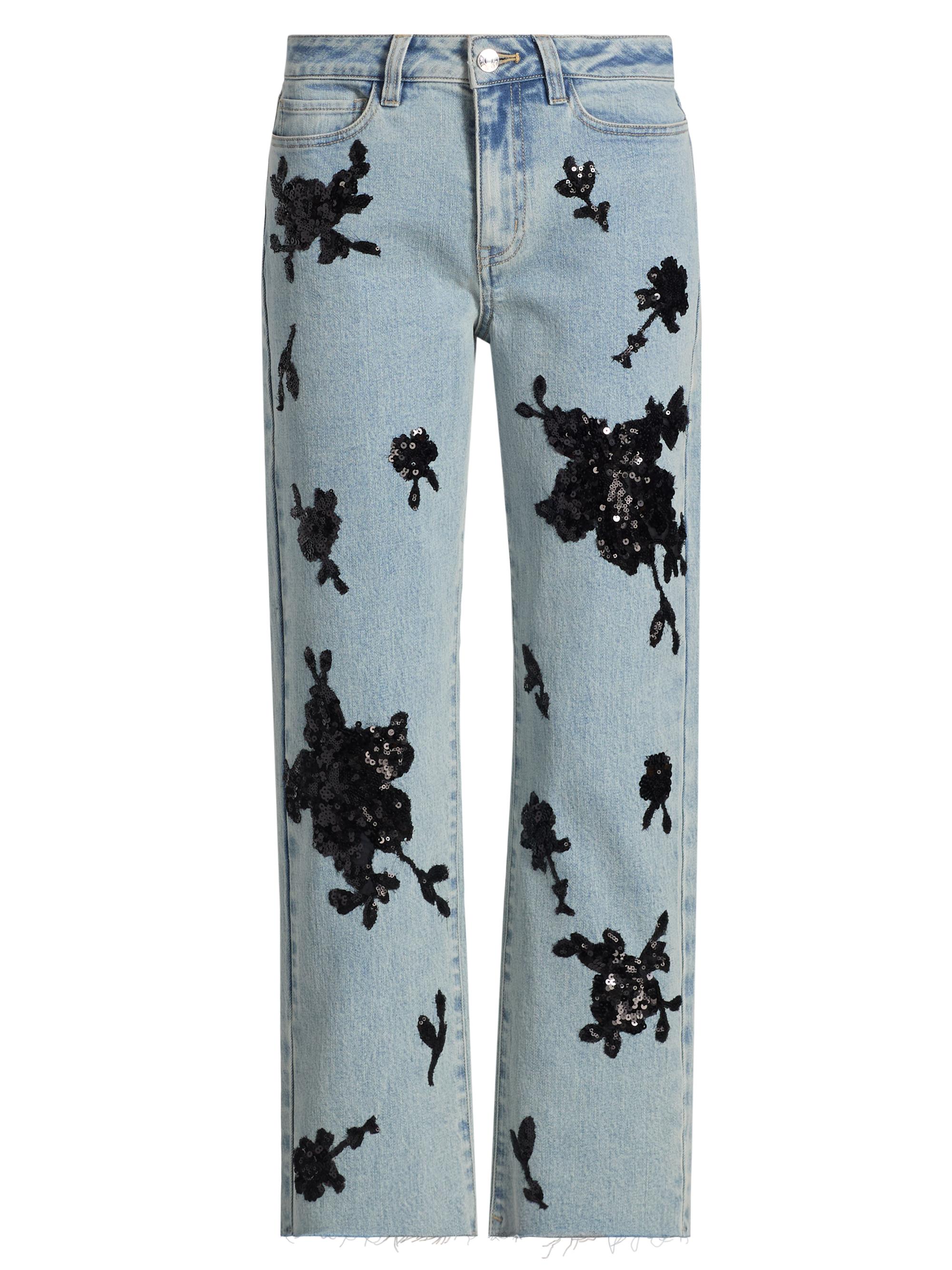 Generation Love Women's Bella Sequined Straight-Leg Jeans - Light Blue Black