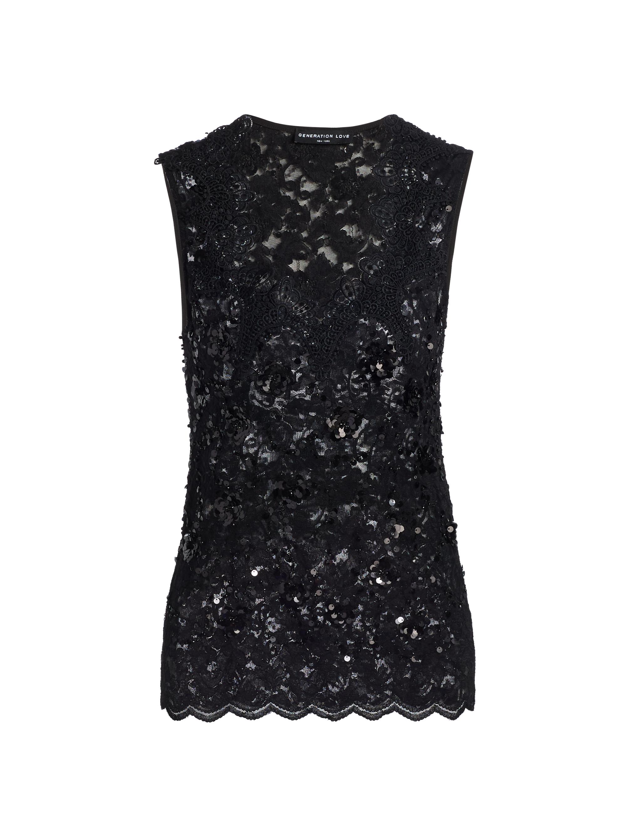 Generation Love Women's Sequinned Lace Sleeveless Top - Black
