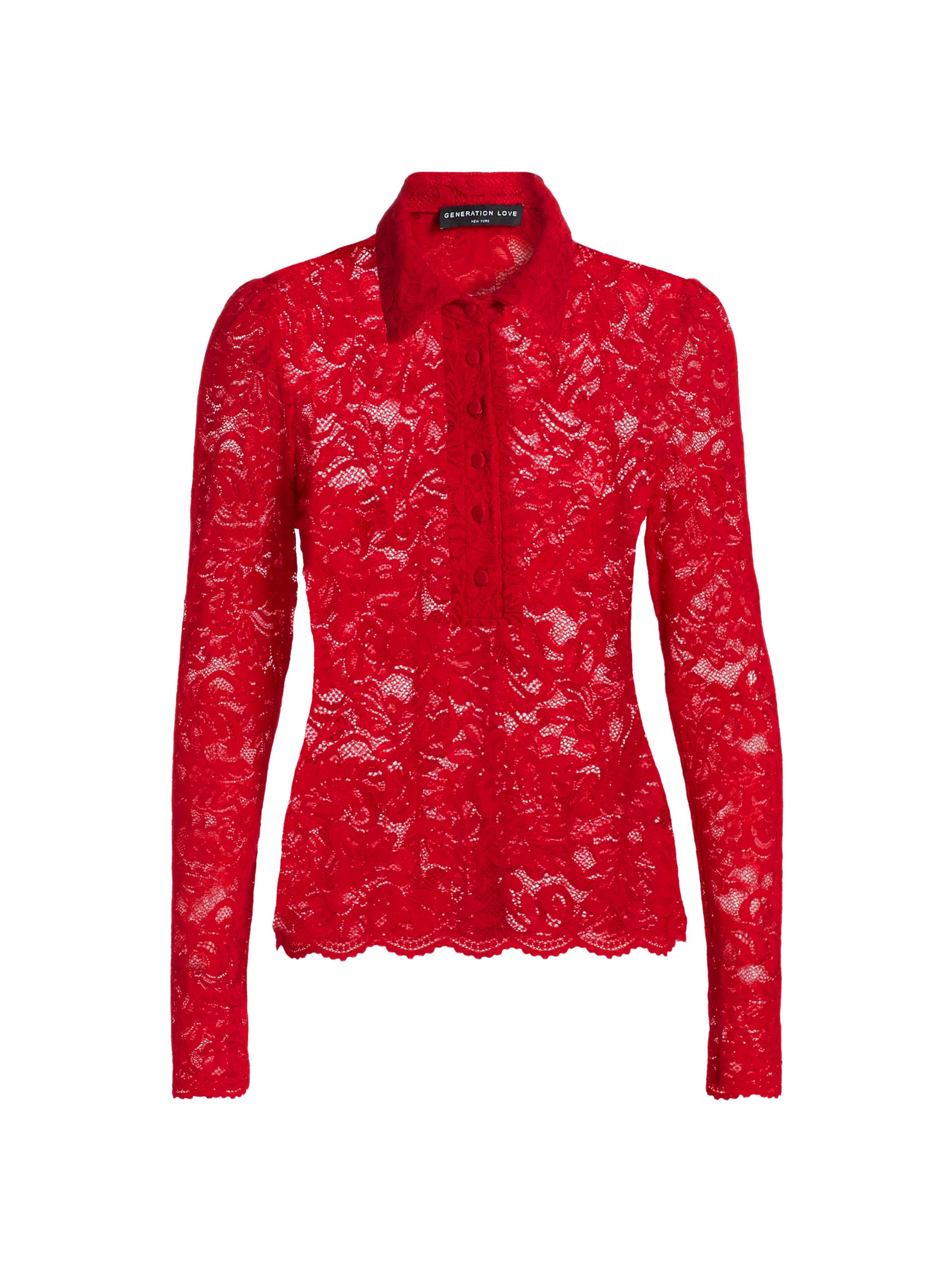 Generation Love Women's Dominique Floral Lace Long-Sleeve Top - Scarlet