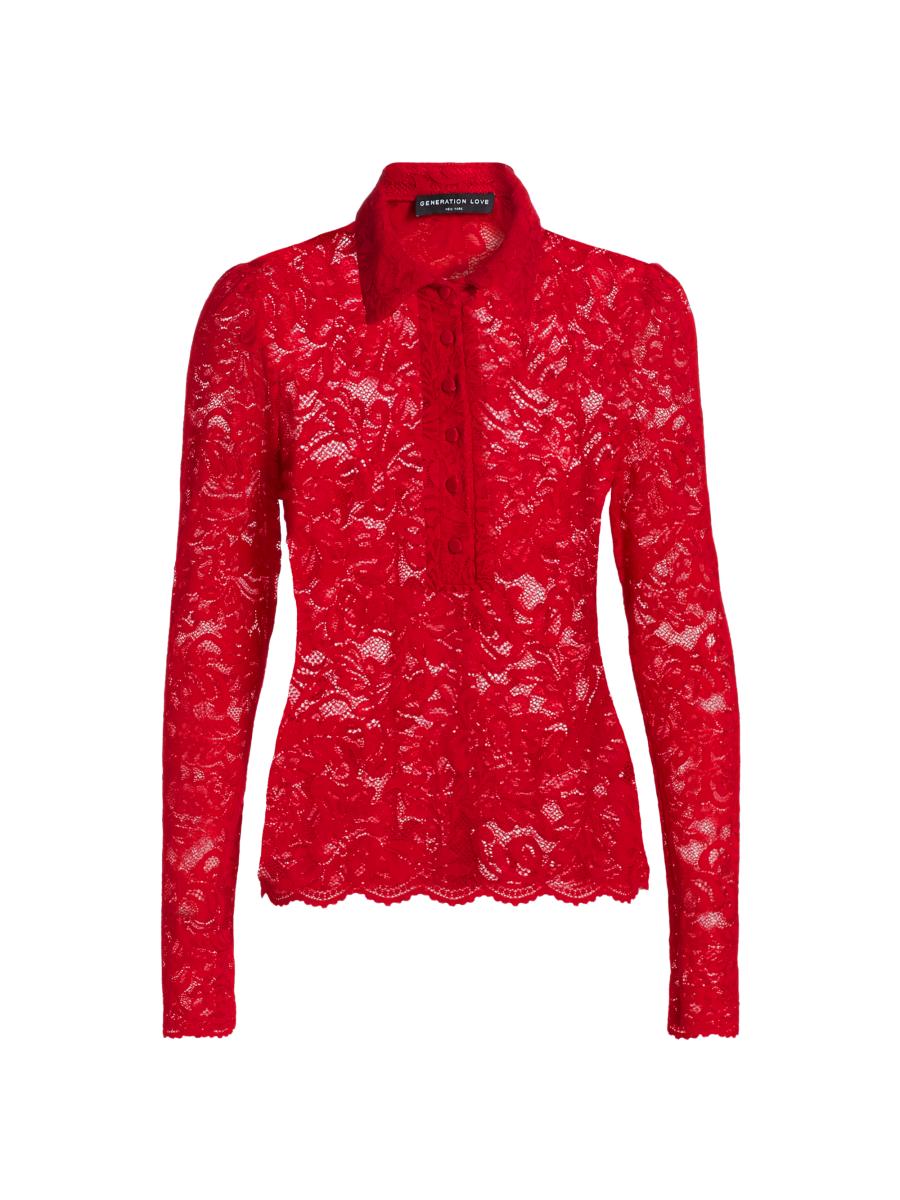 Generation Love Women's Dominique Floral Lace Long-sleeve Top In Red