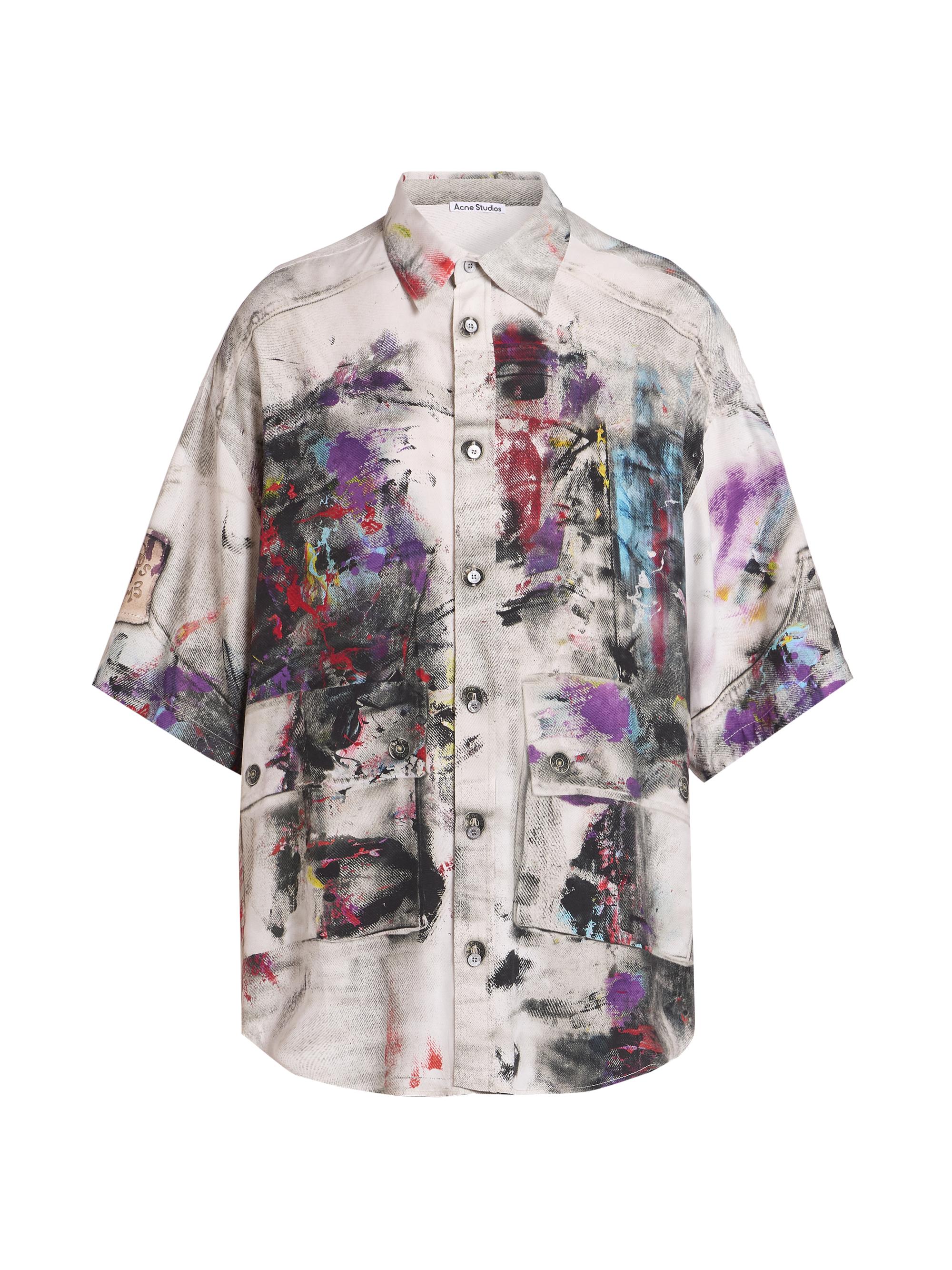 Acne Studios Men's Setar Paint Splash Printed Shirt - White Multi