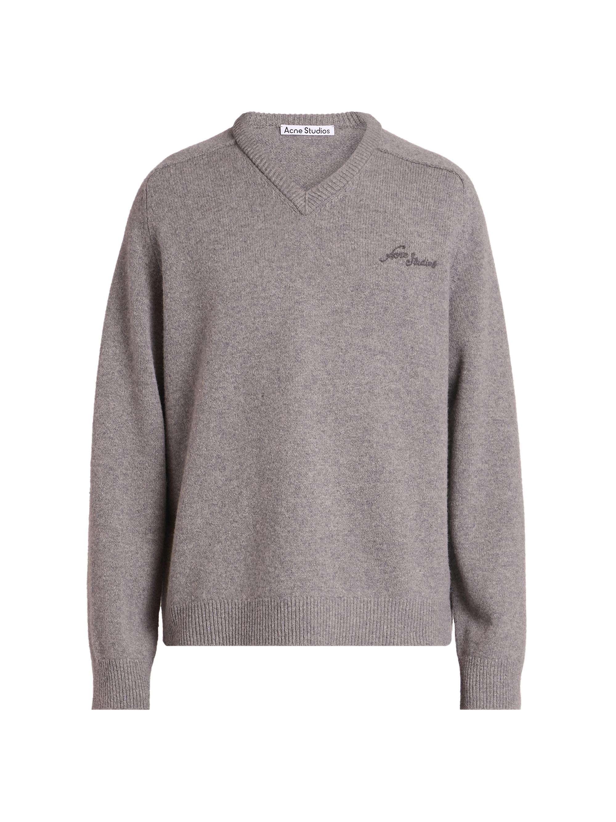Acne Studios Men's Kaybe Richard Logo-Embroidered Wool Sweater - Dark Grey Melange