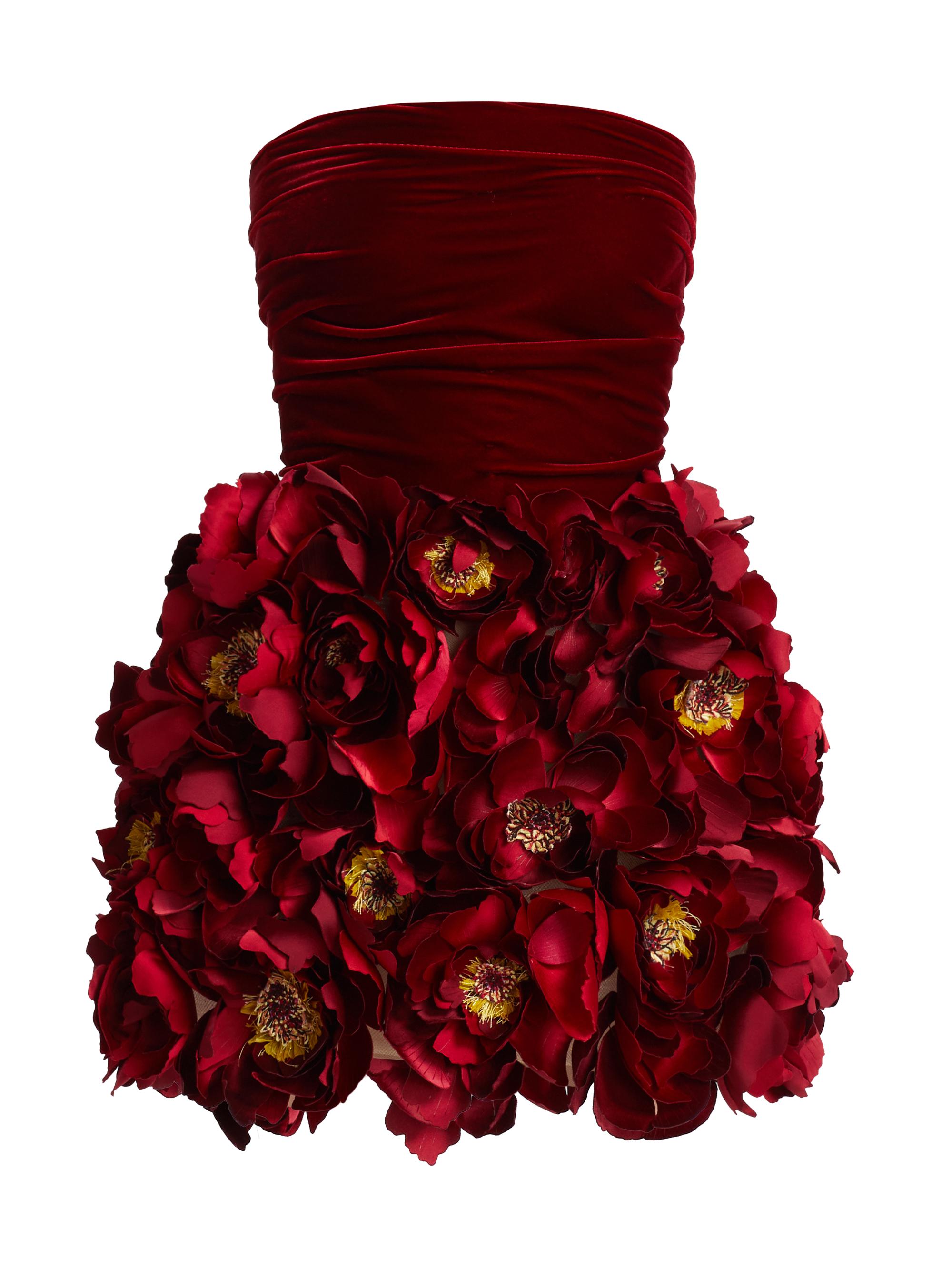 Oscar de la Renta Women's Strapless Floral Embroidered Cocktail Dress - Black Cherry