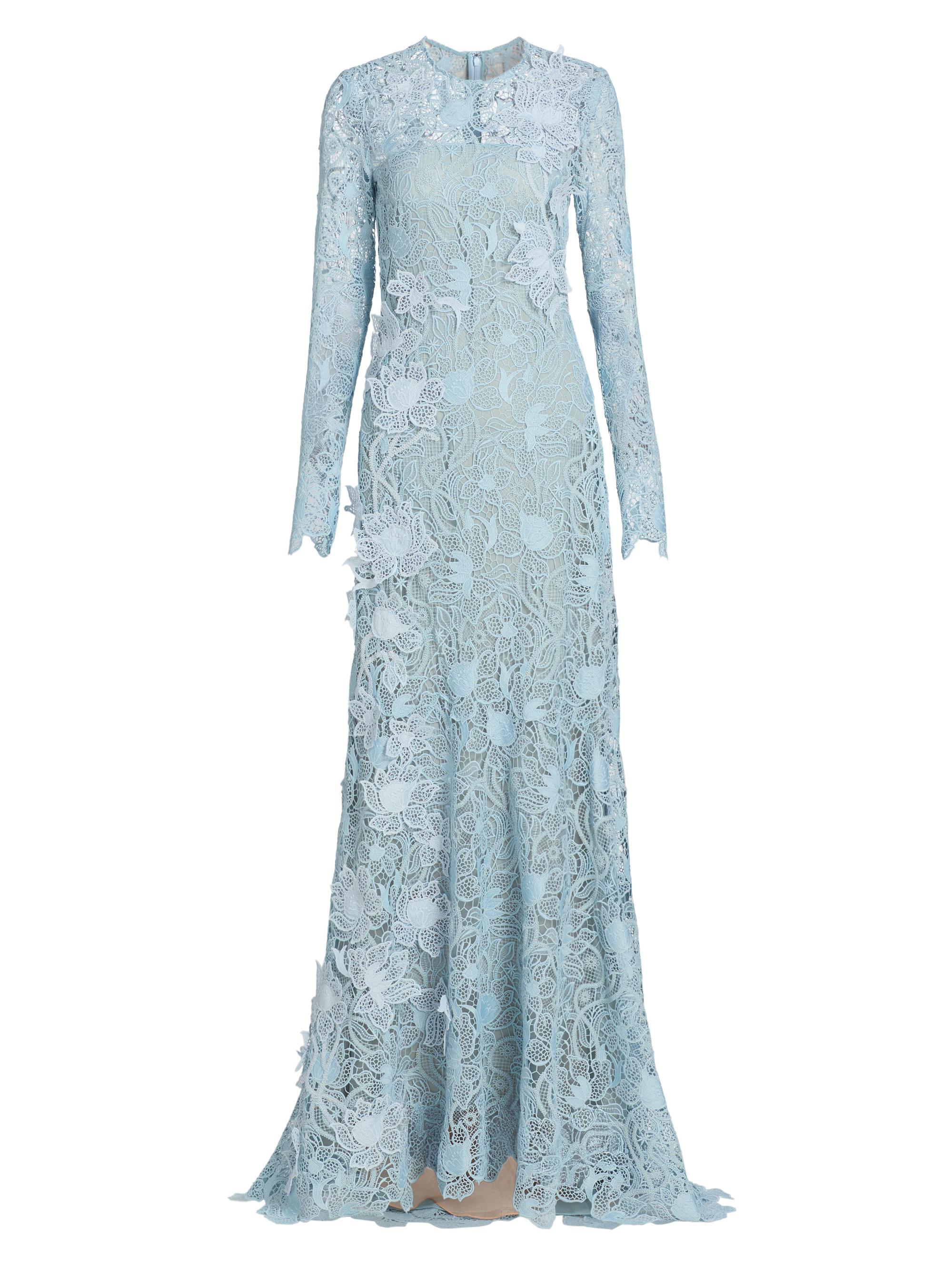 Oscar de la Renta Women's Corded Botanical Guipure Mermaid Gown - Skyblue Blue Quartz