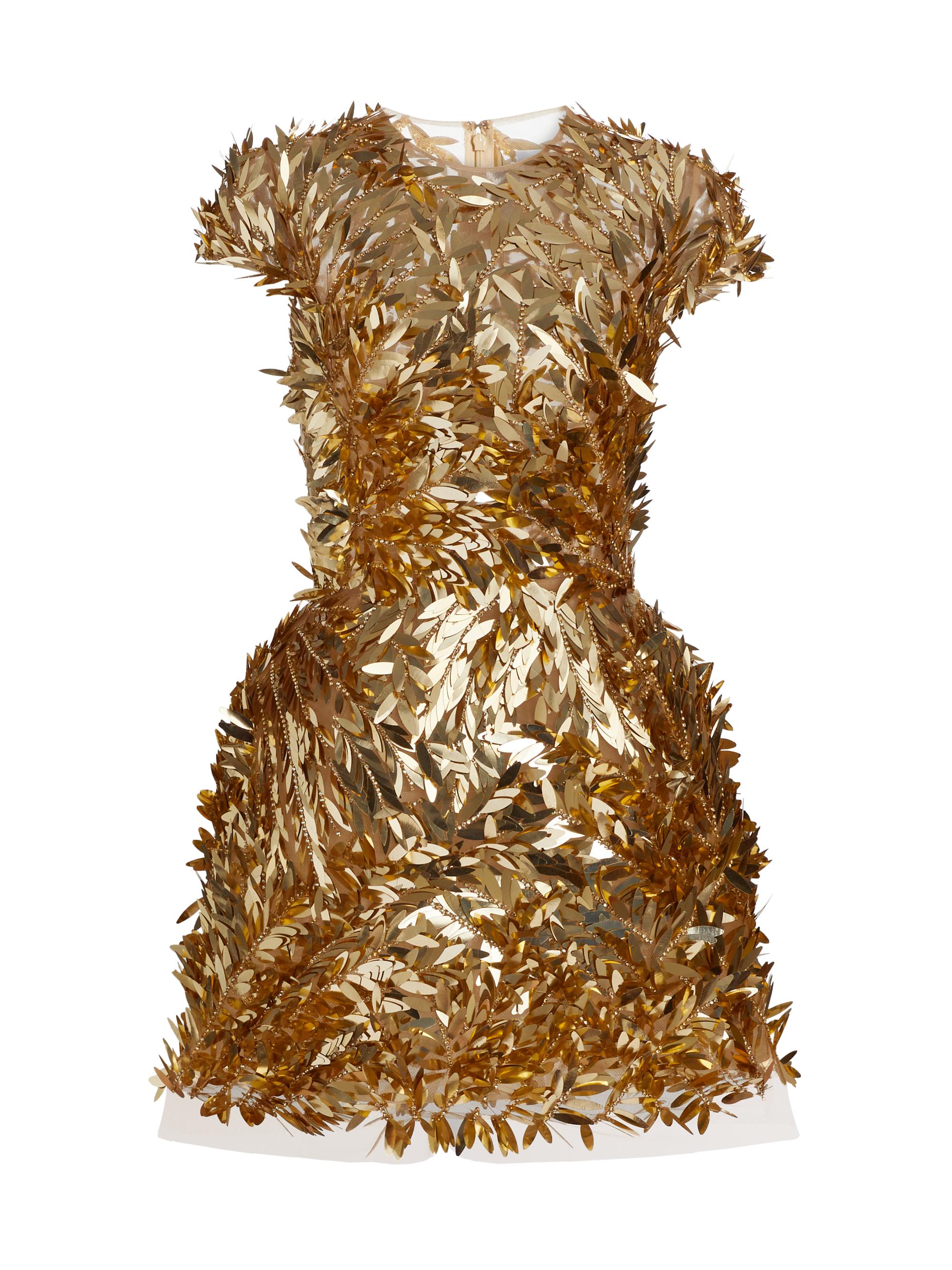 Oscar de la Renta Women's Sequin Feather Cocktail Dress - Gold