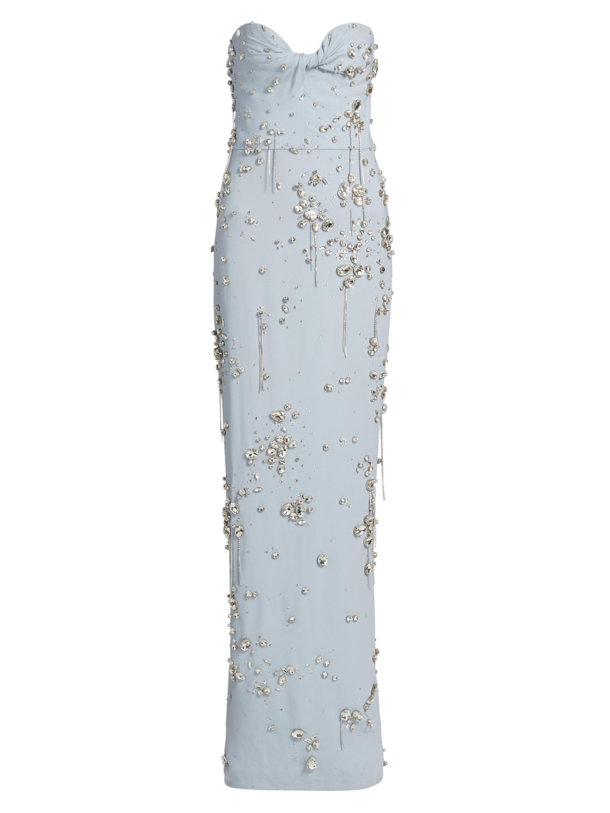 Oscar de la Renta Women's Strapless Crystal Cluster Embroidered Gown - Silver Blue