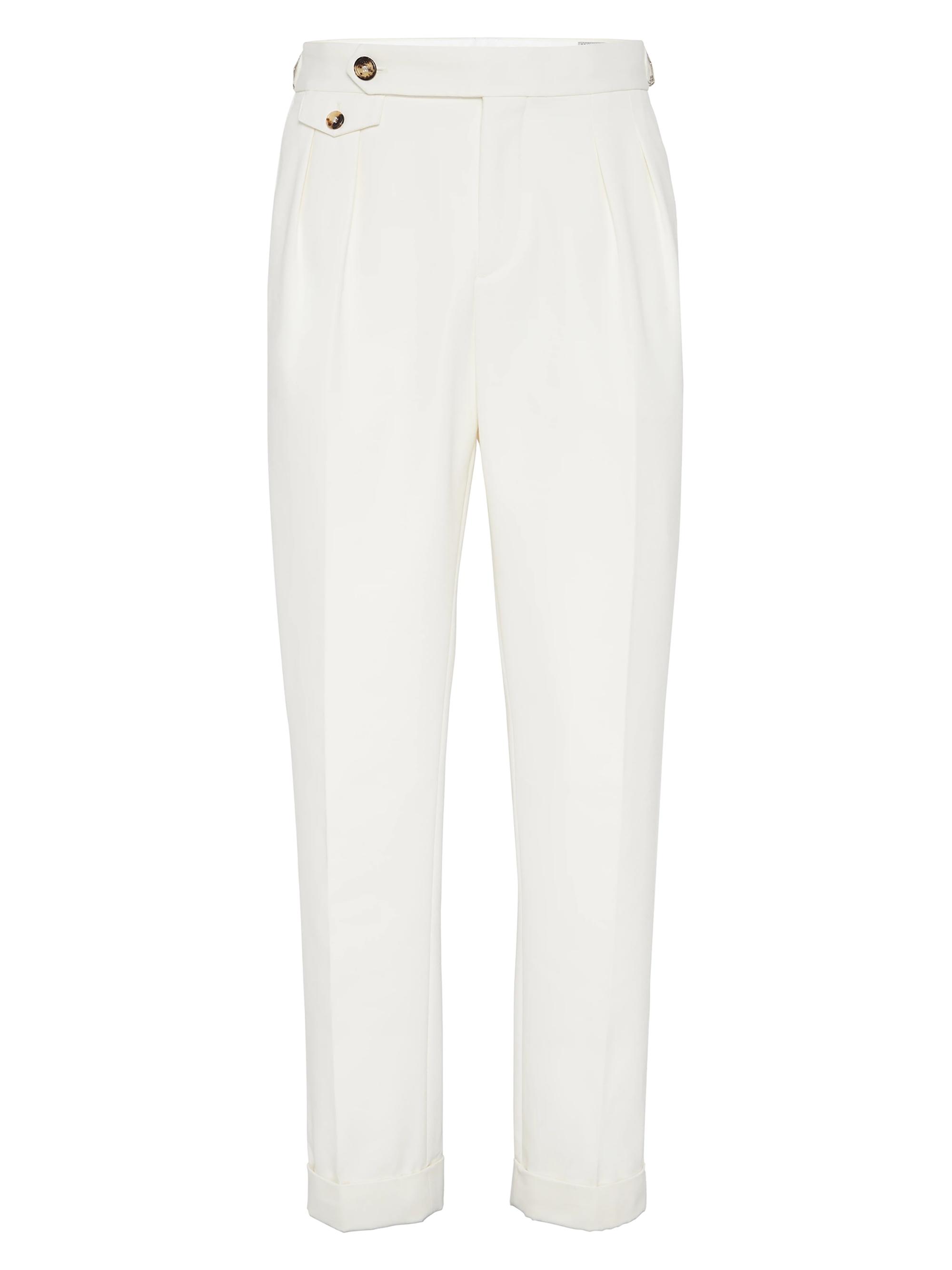 Brunello Cucinelli Men's Cotton and Virgin Wool Gabardine Tailor Fit Trousers - Panama