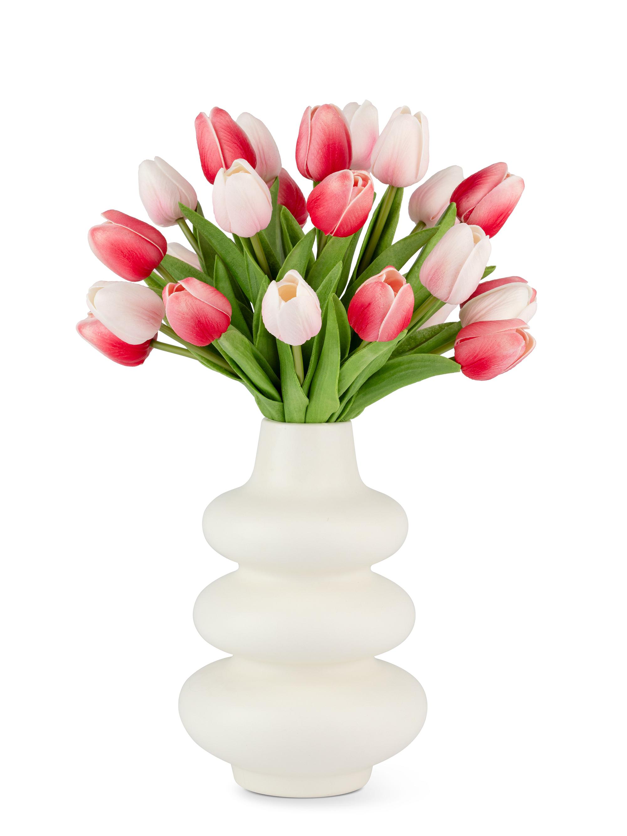 CocoBella Lilou Real Touch Tulip Arrangement - Fuchsia White Pink