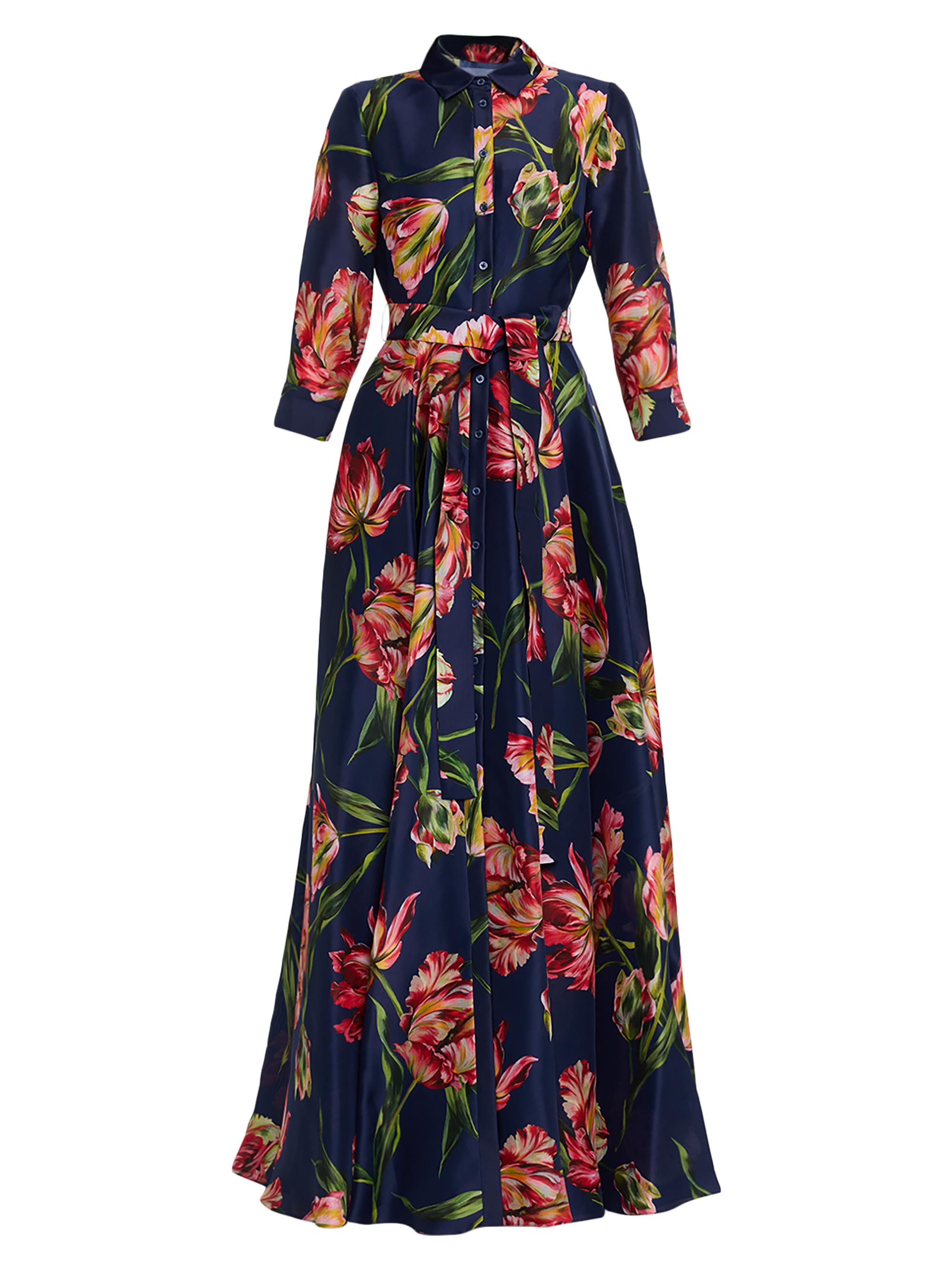 Carolina Herrera Women's Tulip Silk Belted Shirtdress - Dark Navy