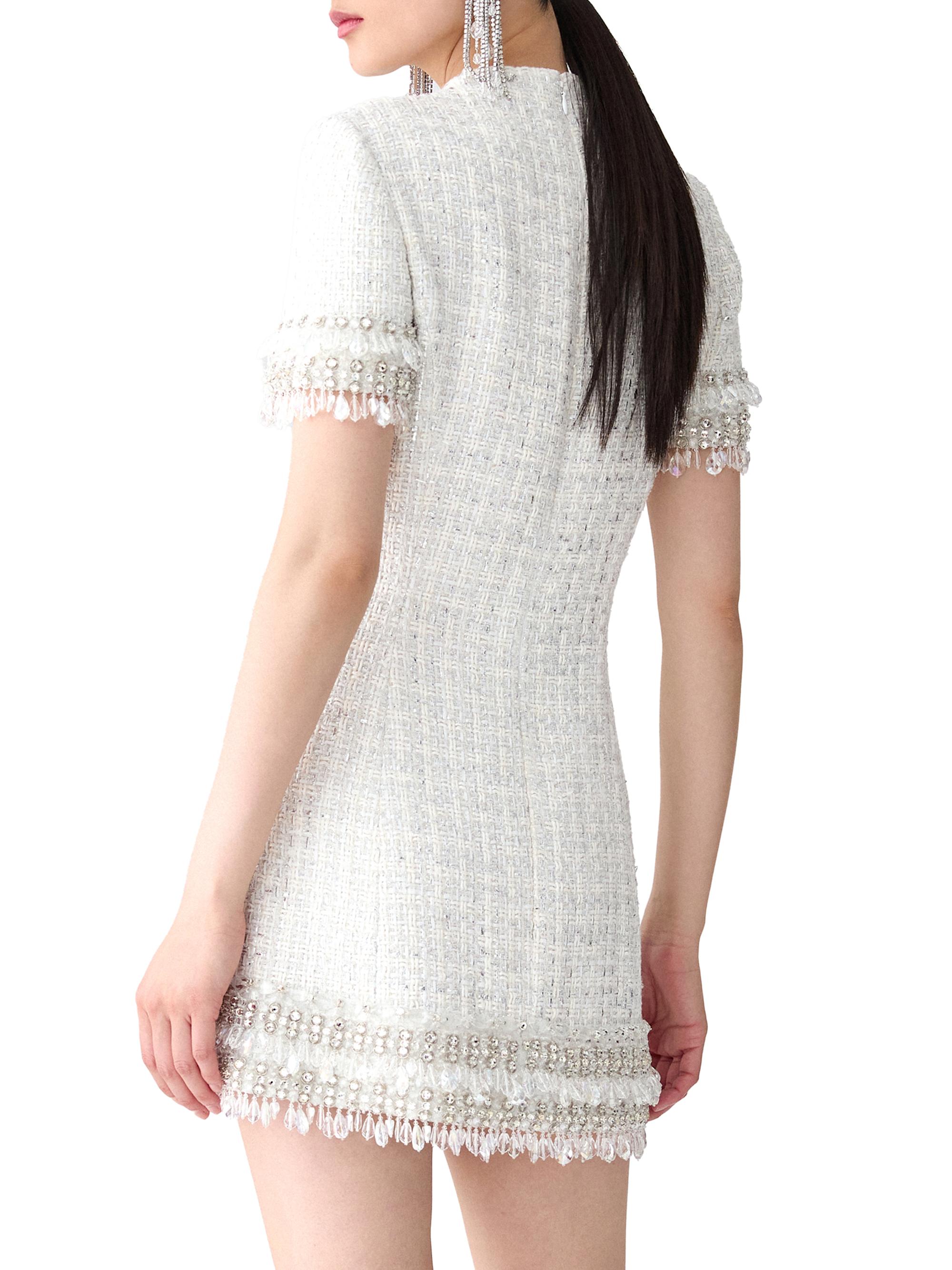 Carolina Herrera Embellished Tweed Short-Sleeve Minidress | Saks