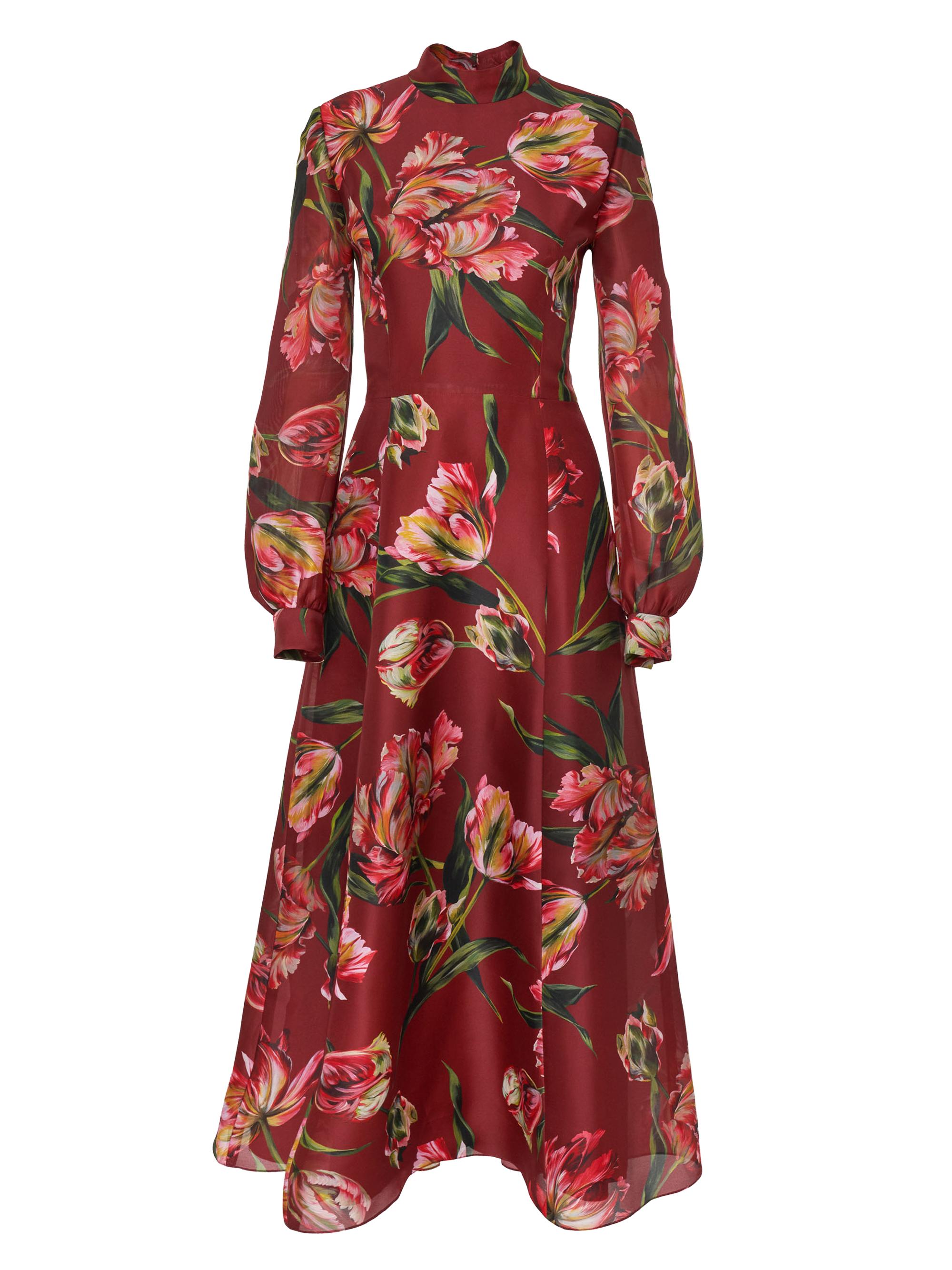 Carolina Herrera Women's Floral-Print Silk Midi-Dress - Garnet Multi