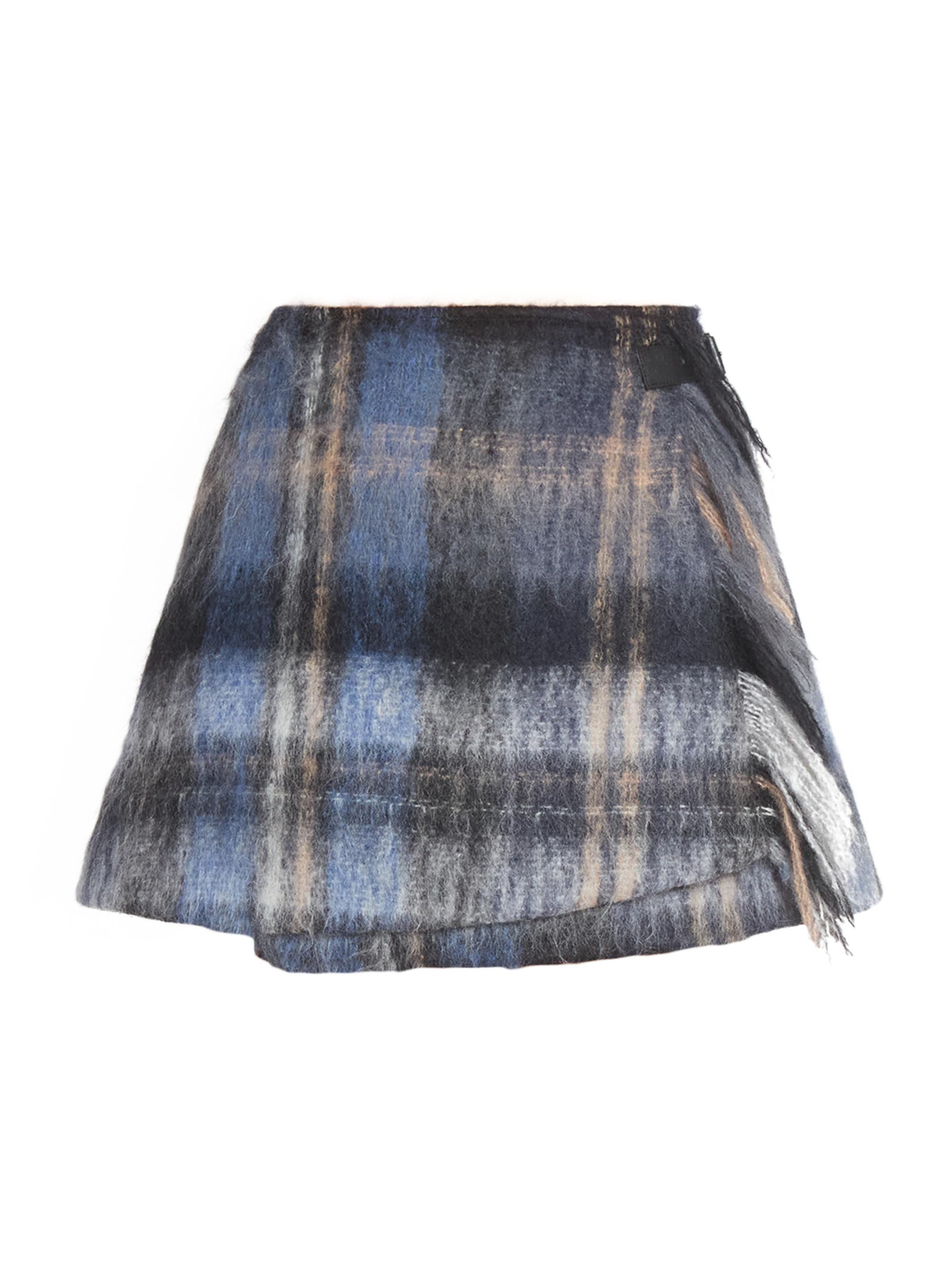 LOEWE Women's Plaid Fringe Mohair & Wool-Blend Miniskirt - Blue Multicolor