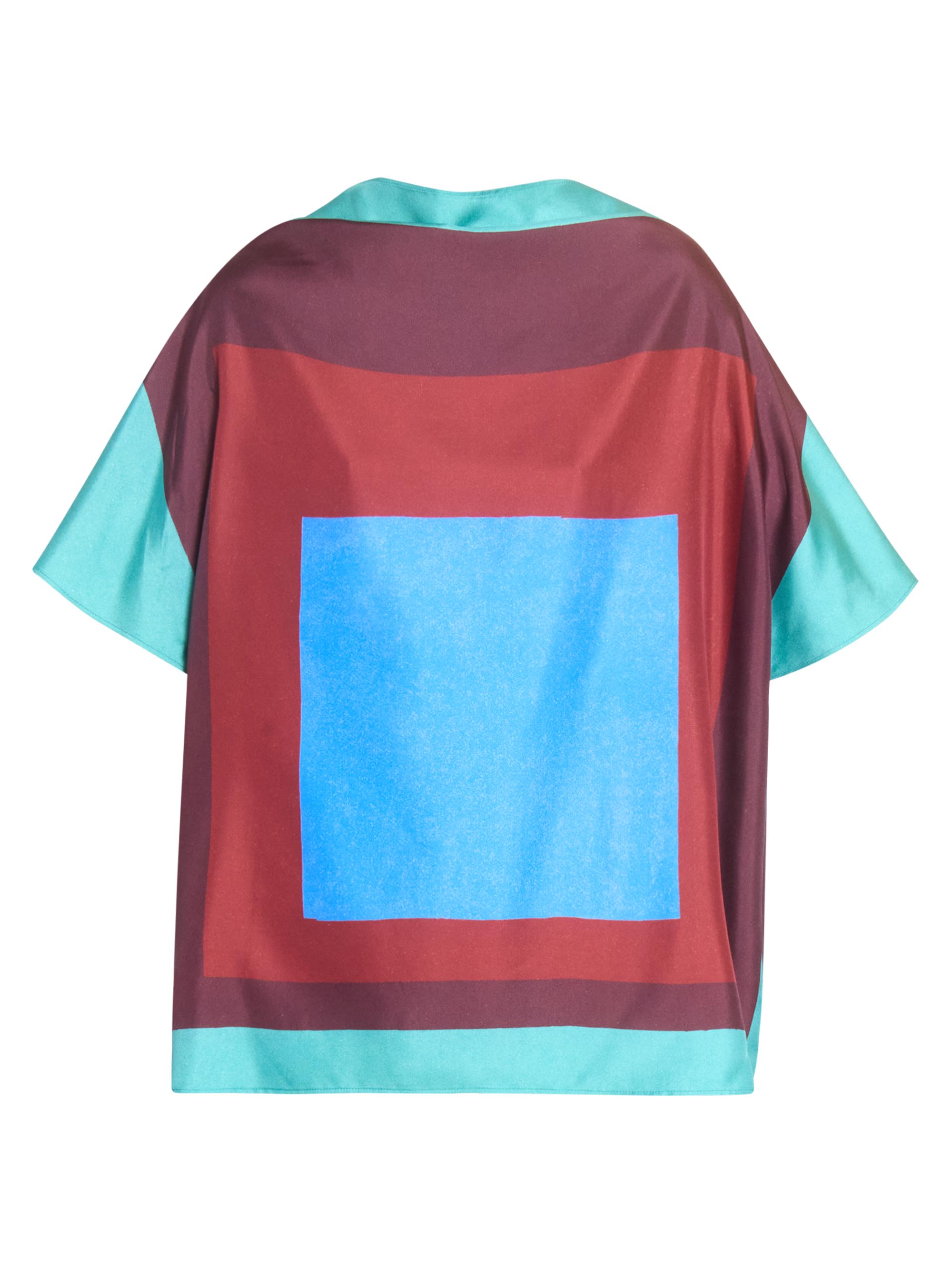 Women's Scarf Silk-Blend Top - Green Red Multicolor