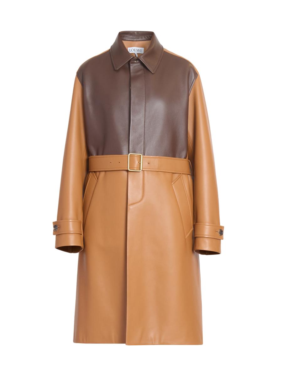 Loewe Women's Colorblocked Leather Belted Coat In Brown