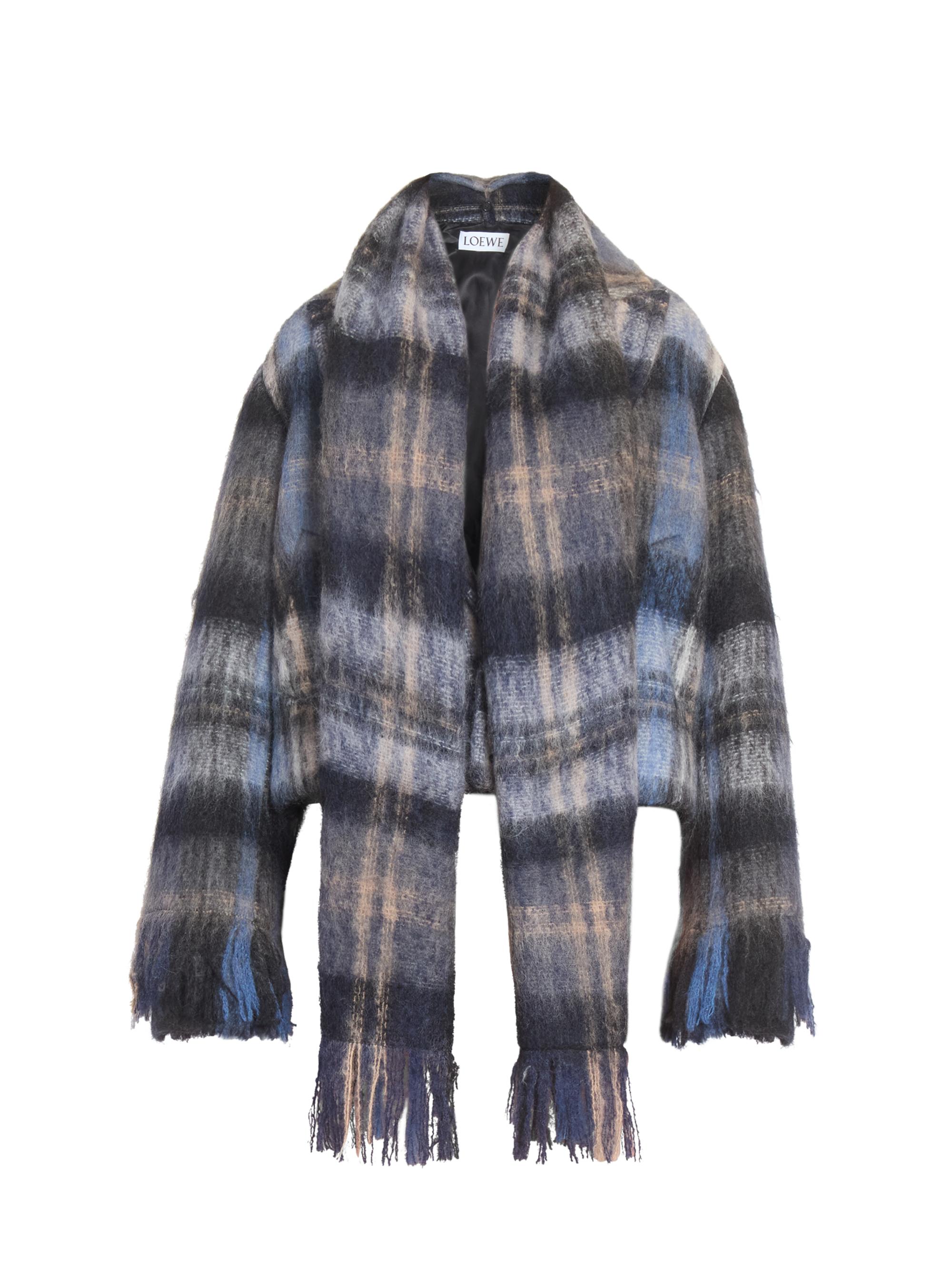 LOEWE Women's Plaid Mohair & Wool-Blend Scarf Jacket - Blue Multicolor