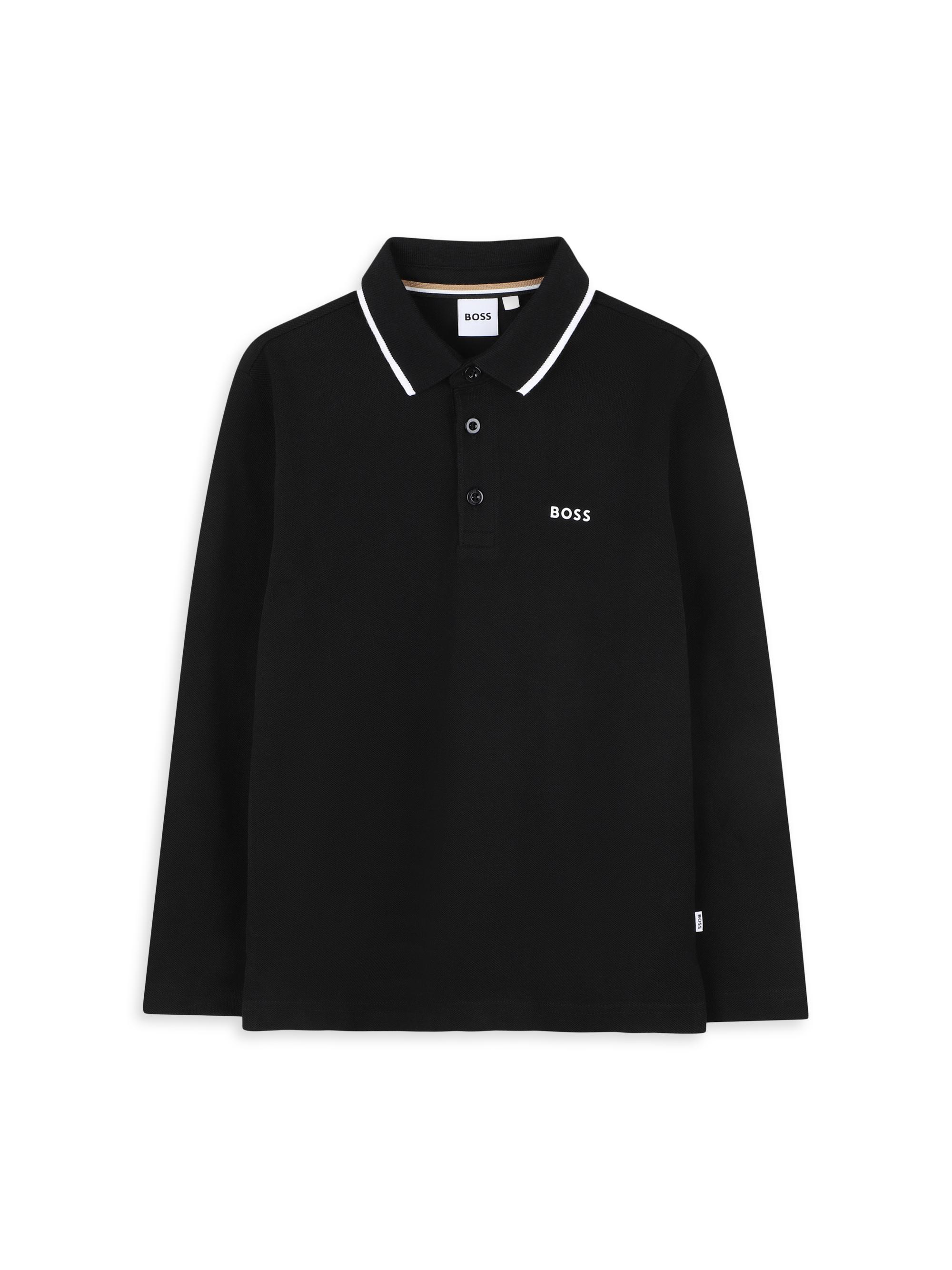 BOSS Little Boy's Logo Long-Sleeve Polo Shirt - Black