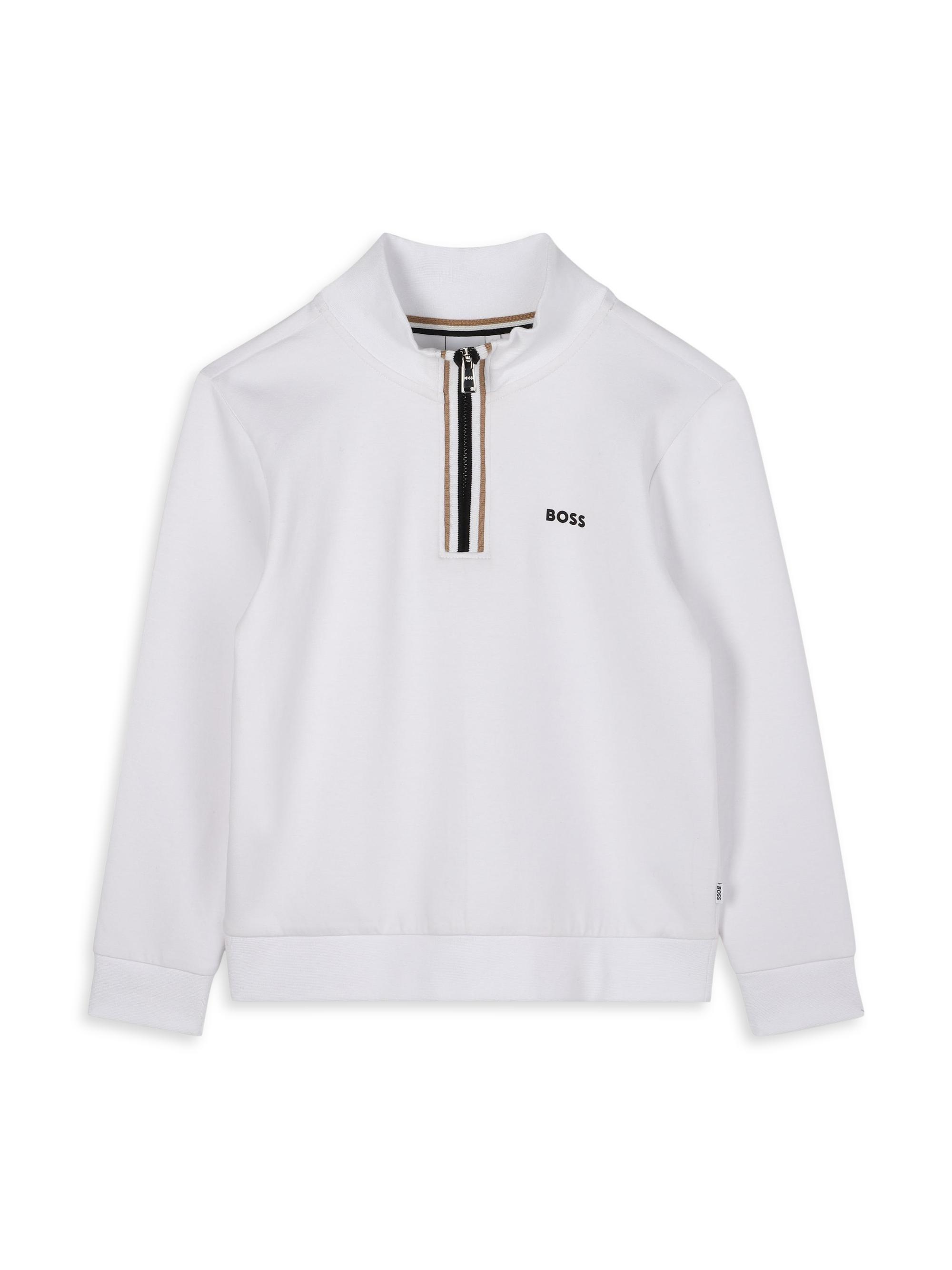 BOSS Little Boy's Logo Half-Zip Pullover - White