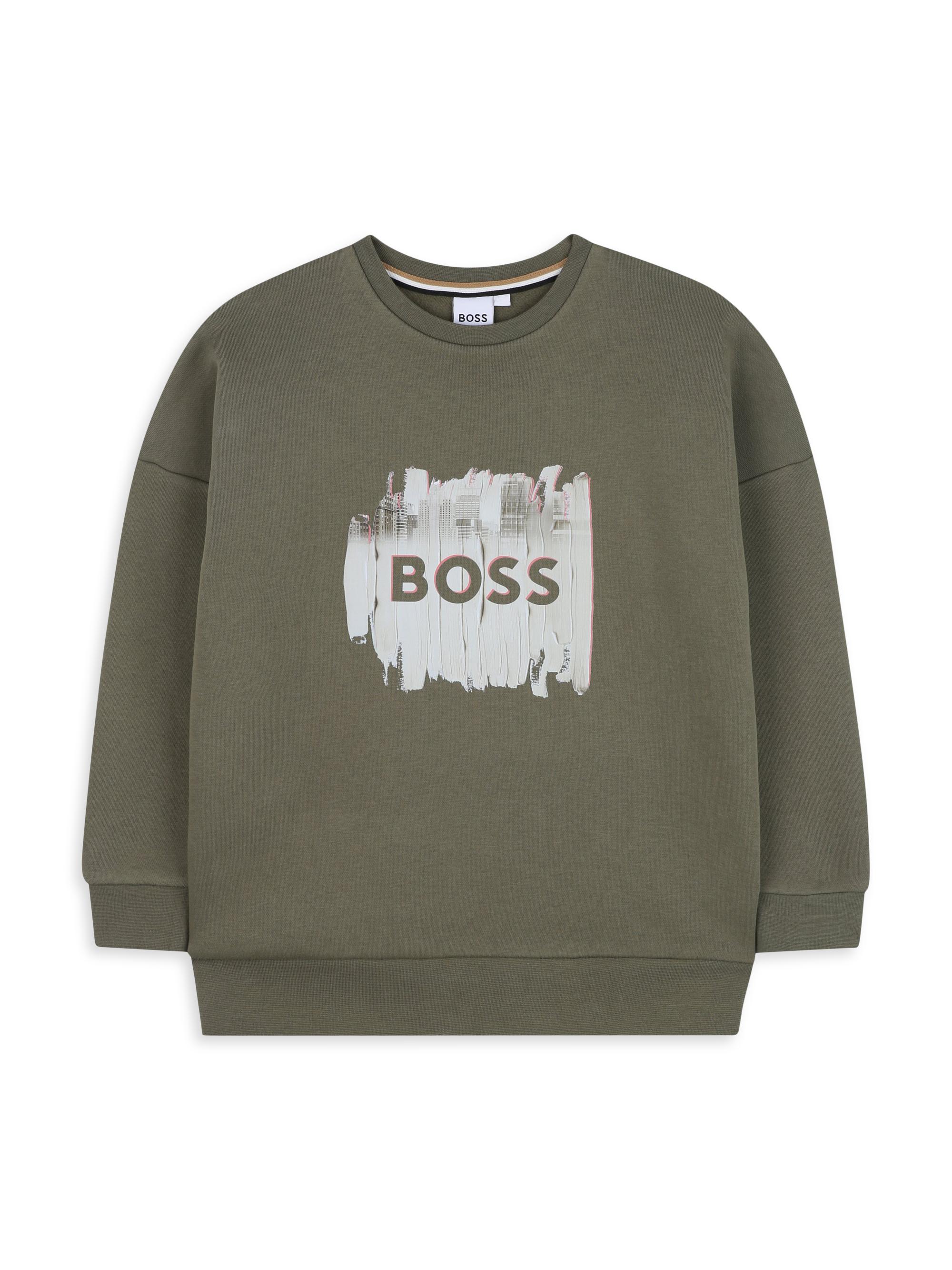 BOSS Little Boy's Logo Crewneck Sweatshirt - Green