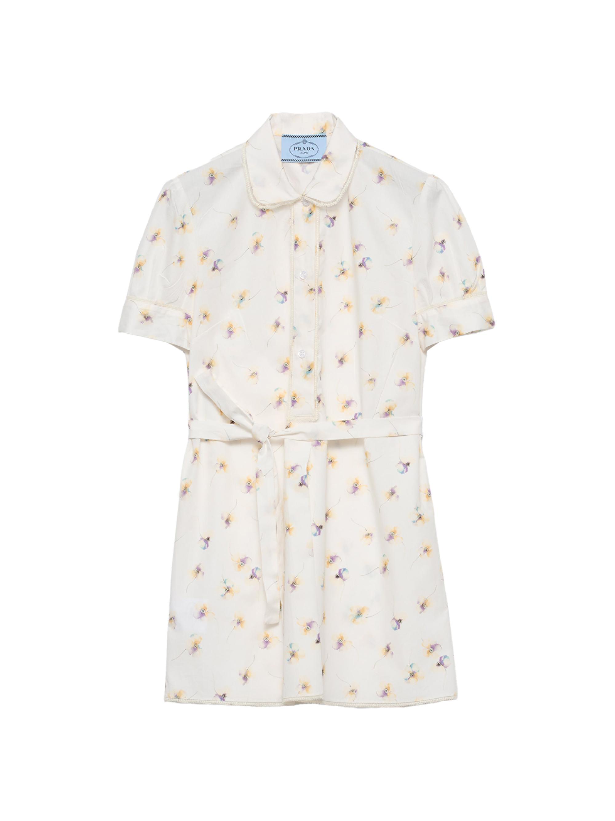 Prada Women's Floral Print Poplin Mini Dress - Yellow