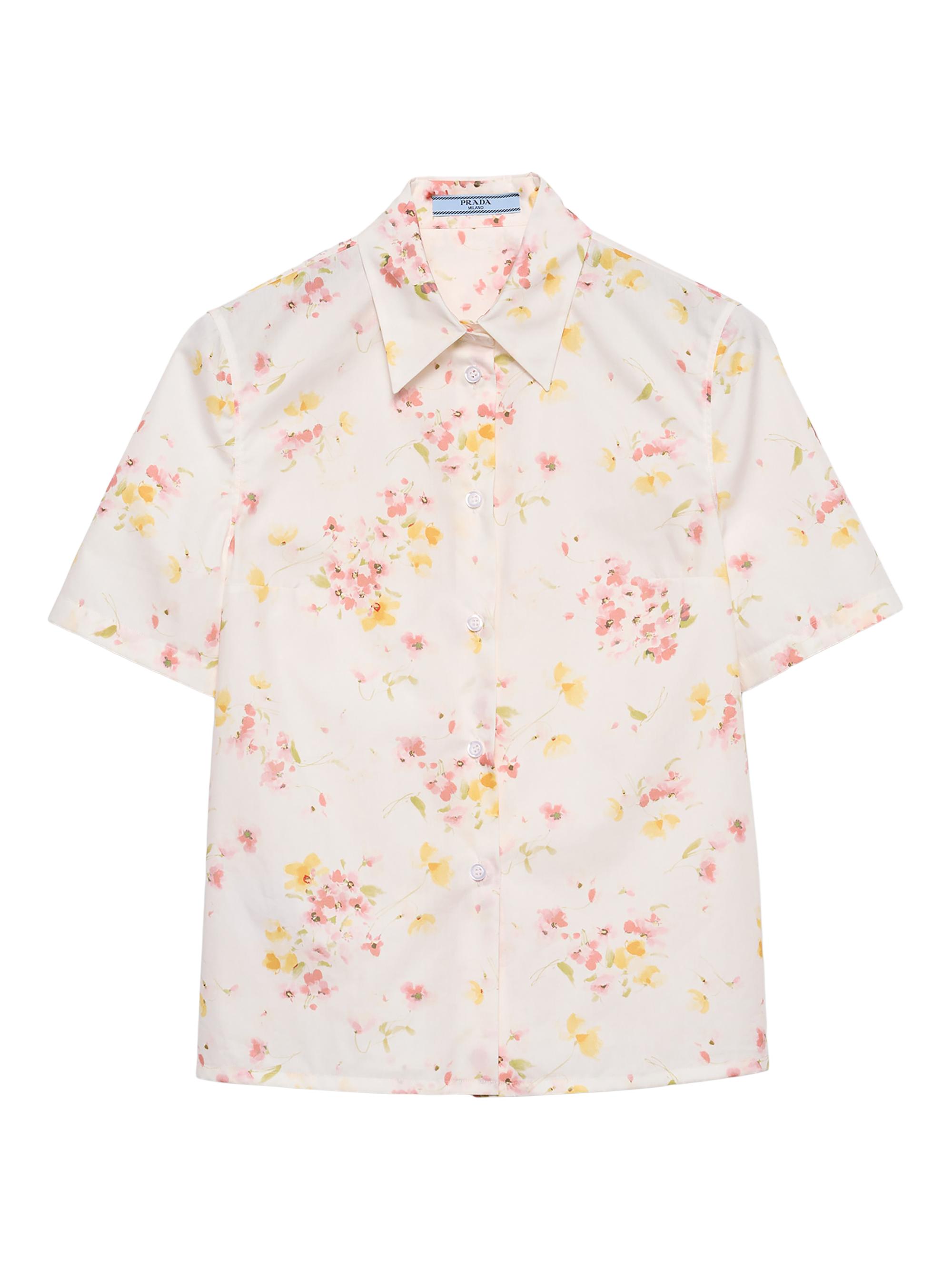 Prada Women's Short-Sleeved Floral Print Poplin Shirt - Pink