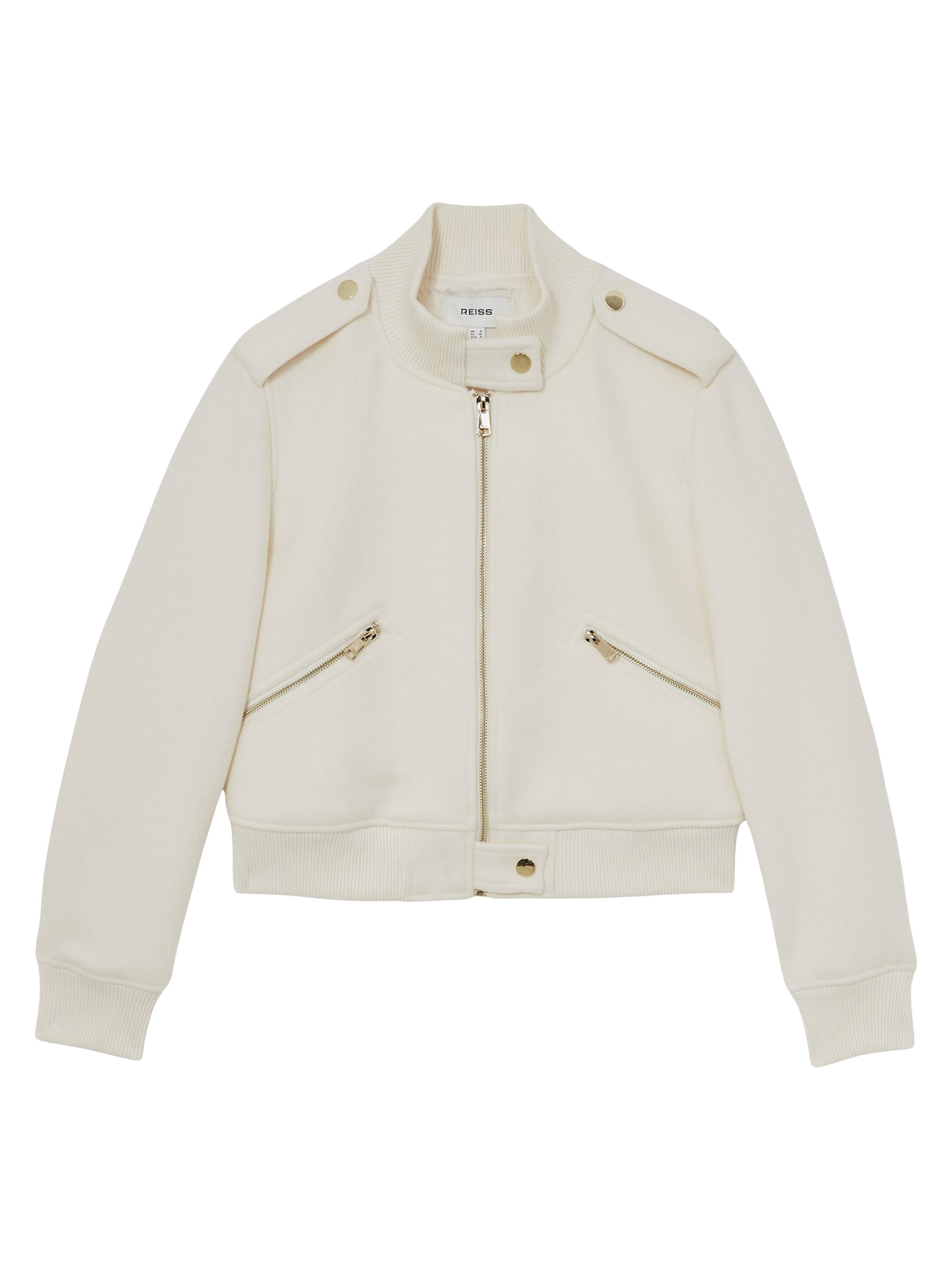 Reiss Women's Cleo Leather Bomber Jacket - Cream