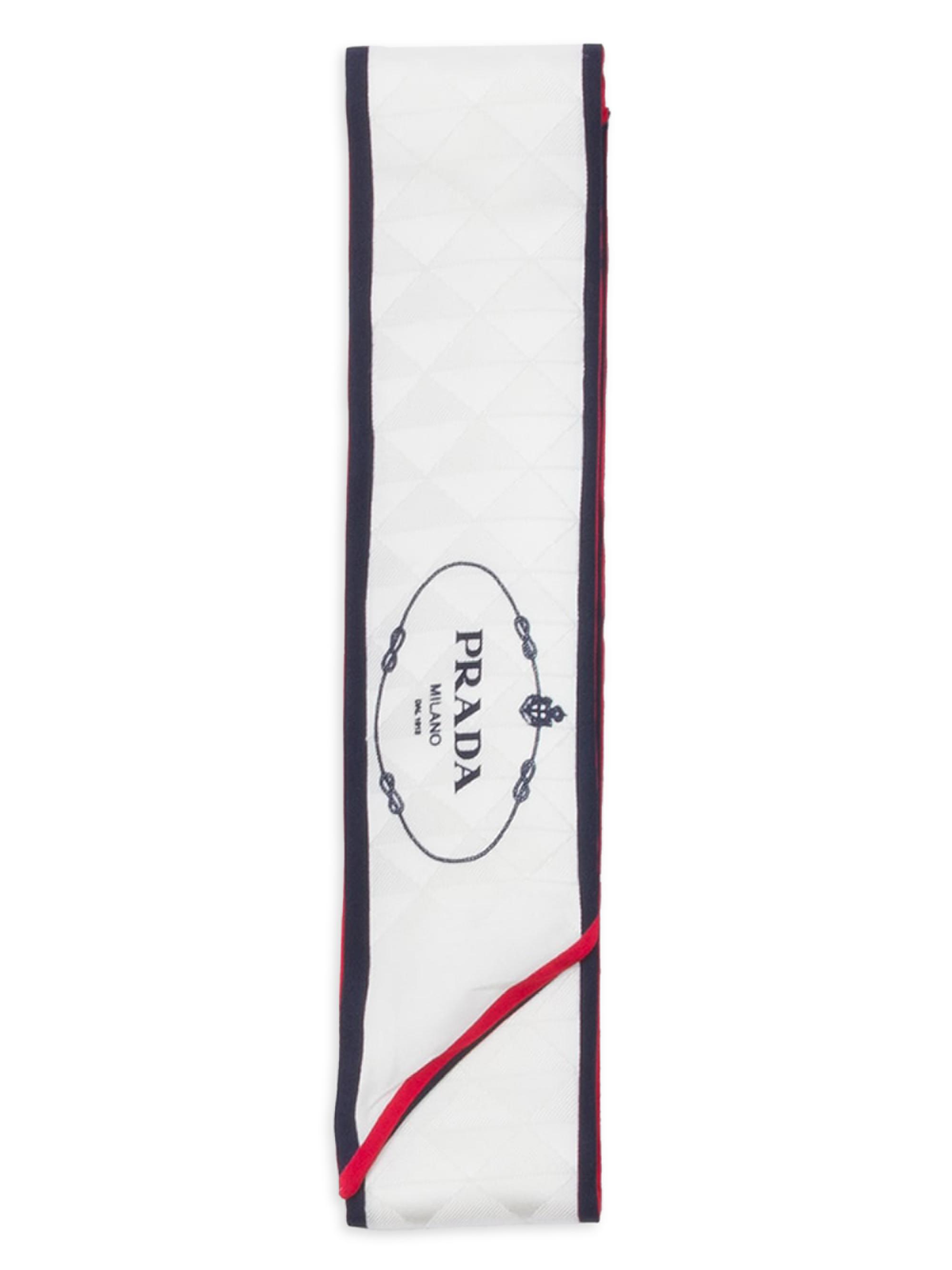 Prada Women's Skinny Printed Silk Twill Jacquard Rectangular Scarf - Beige Khaki