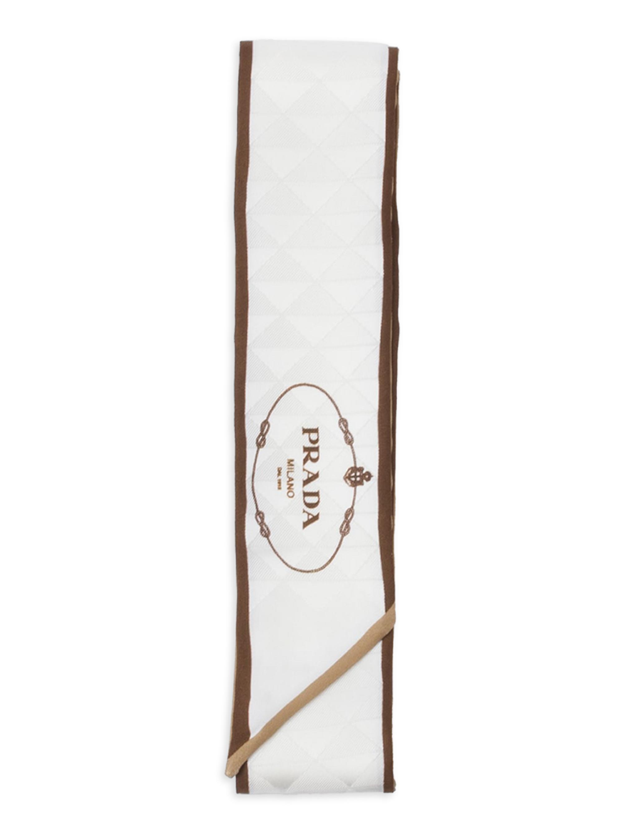 Prada Women's Skinny Printed Silk Twill Jacquard Rectangular Scarf - Beige Khaki