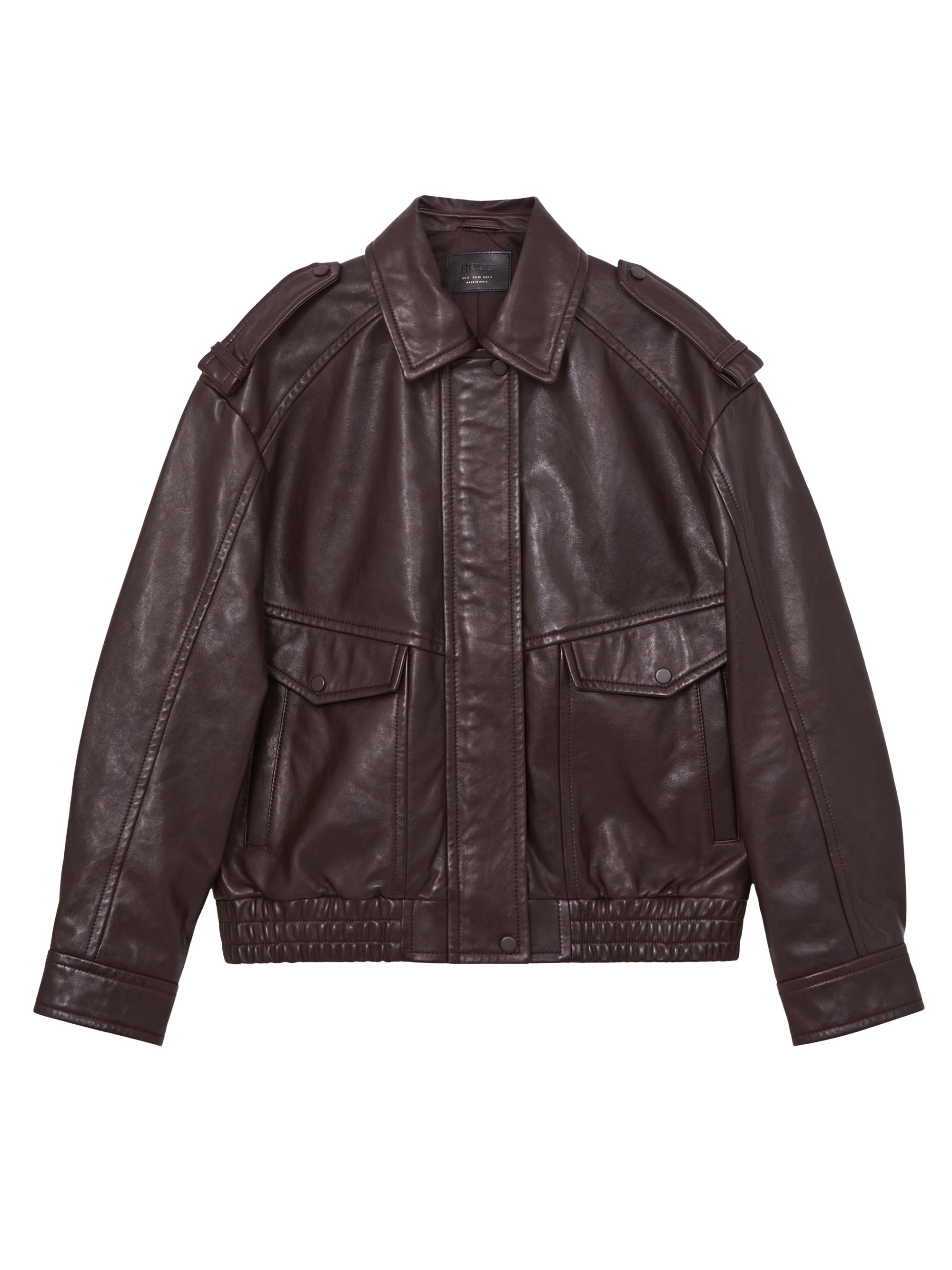 Reiss Women's Peyton Leather Bomber Jacket - Aubergine