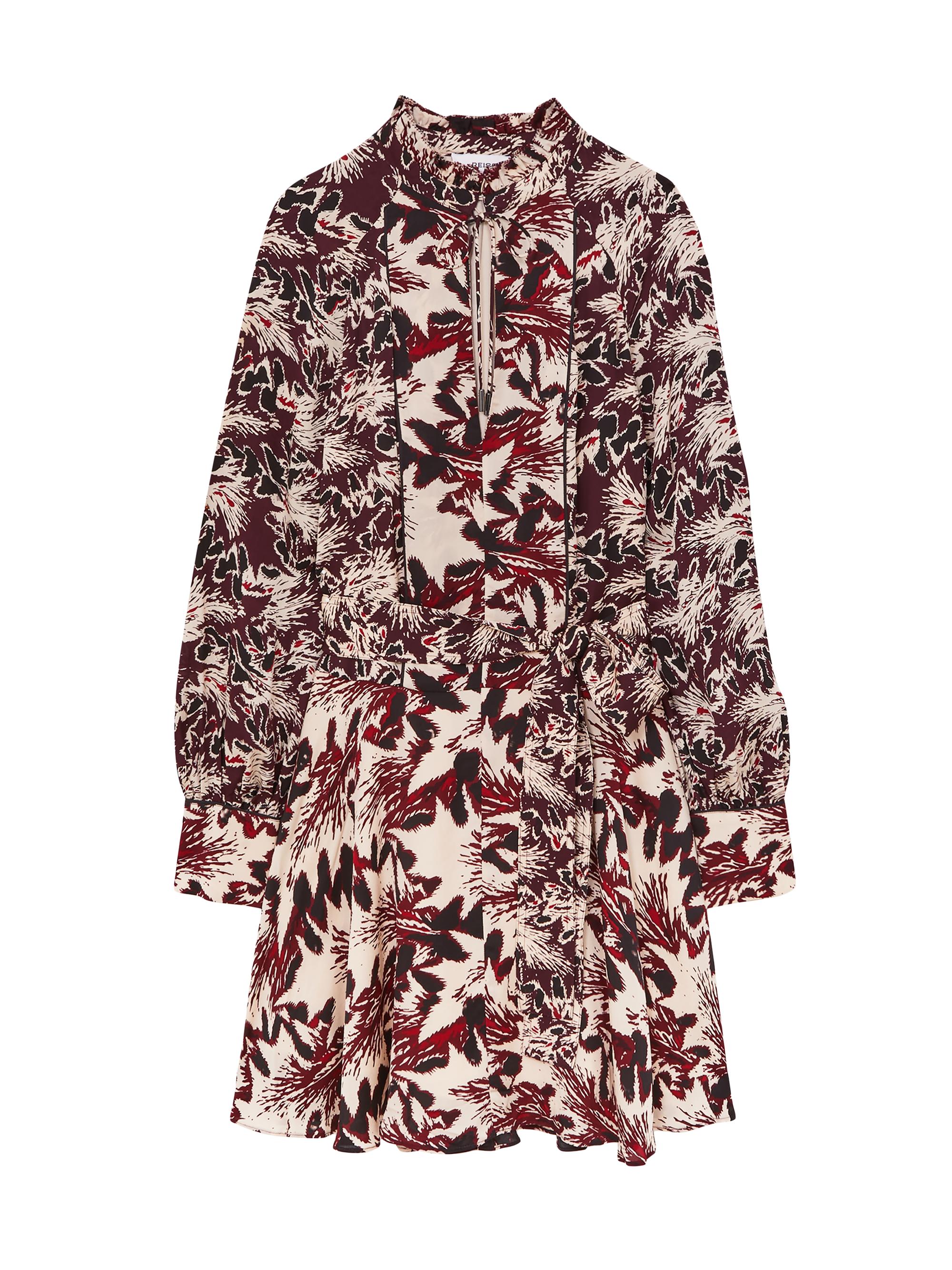 Reiss Women's Lora Printed Tieneck Minidress - Burgundy Cream