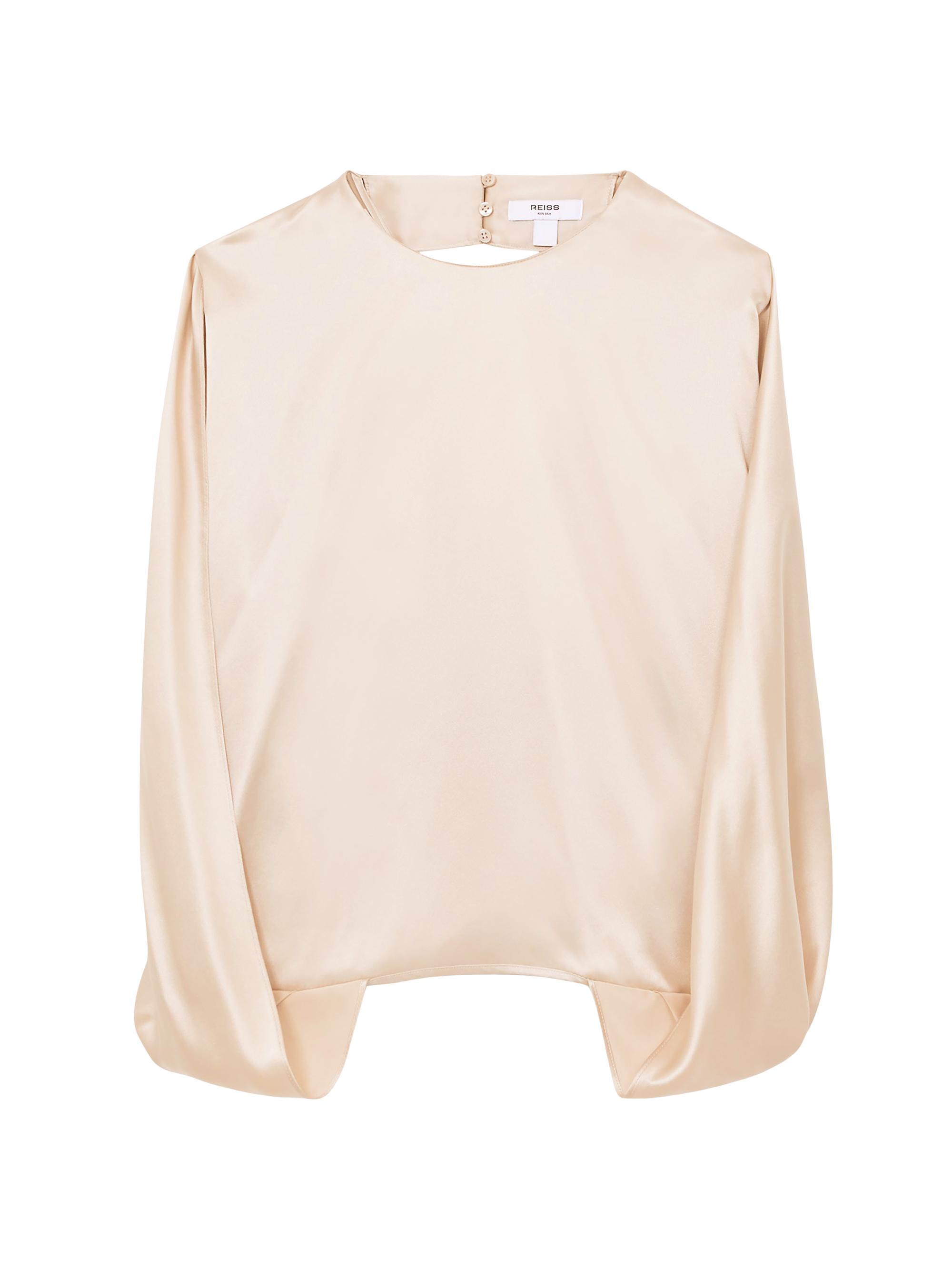 Reiss Women's Tayah Draped Silk Top - Champagne Neutral