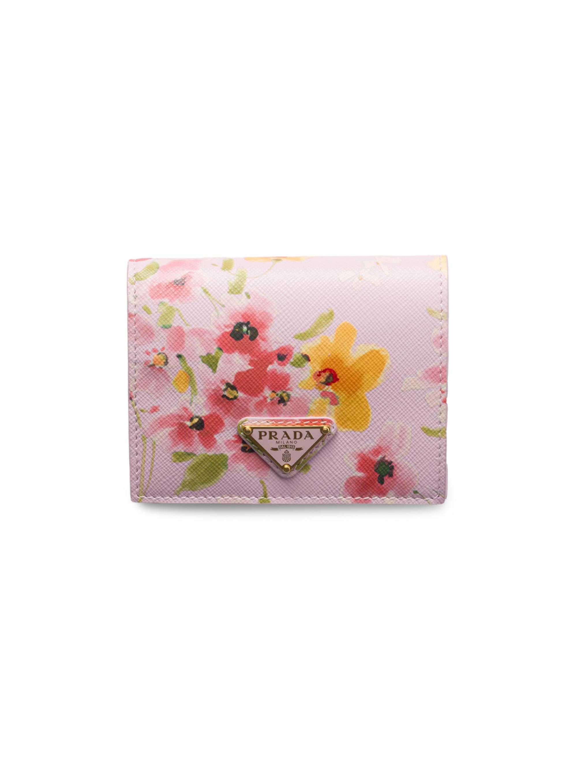 Prada Women's  Floral-Print Saffiano Leather Wallet - Multicolor Pink