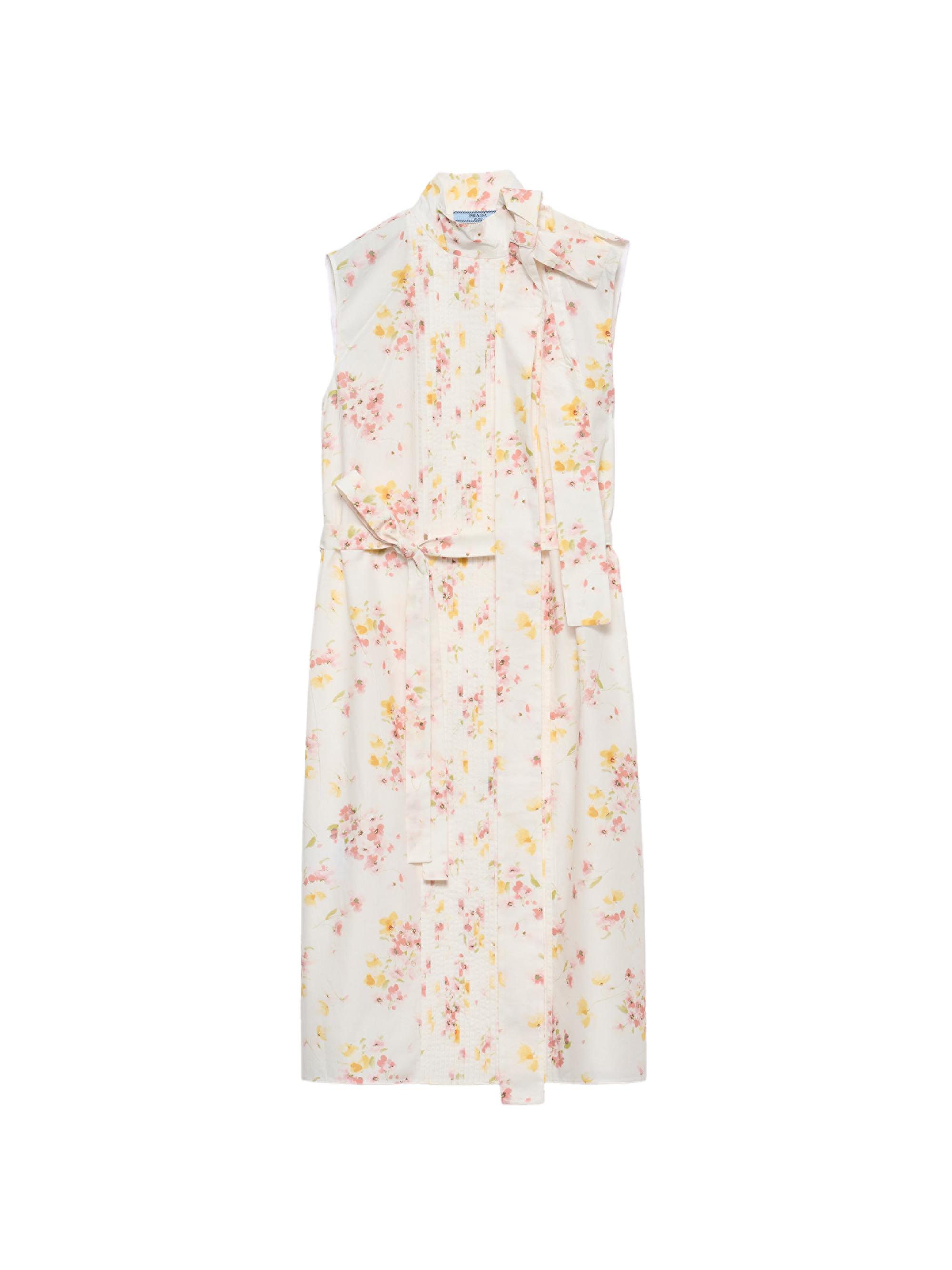 Prada Women's Pleated Floral Print Poplin Dress - Pink