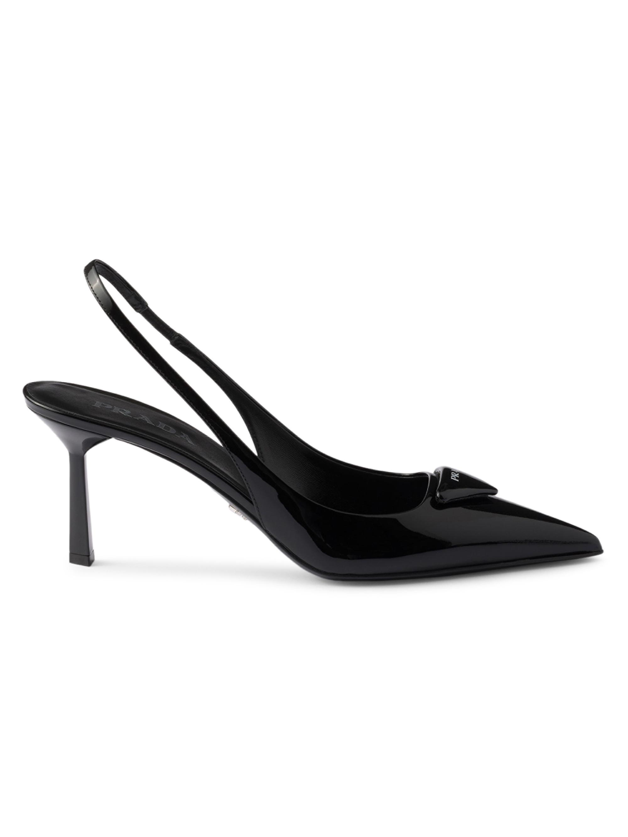 PRADA ブラック ハイヒール 37.5 Prada Saffiano 75MM Patent Leather Slingback Pumps | Saks