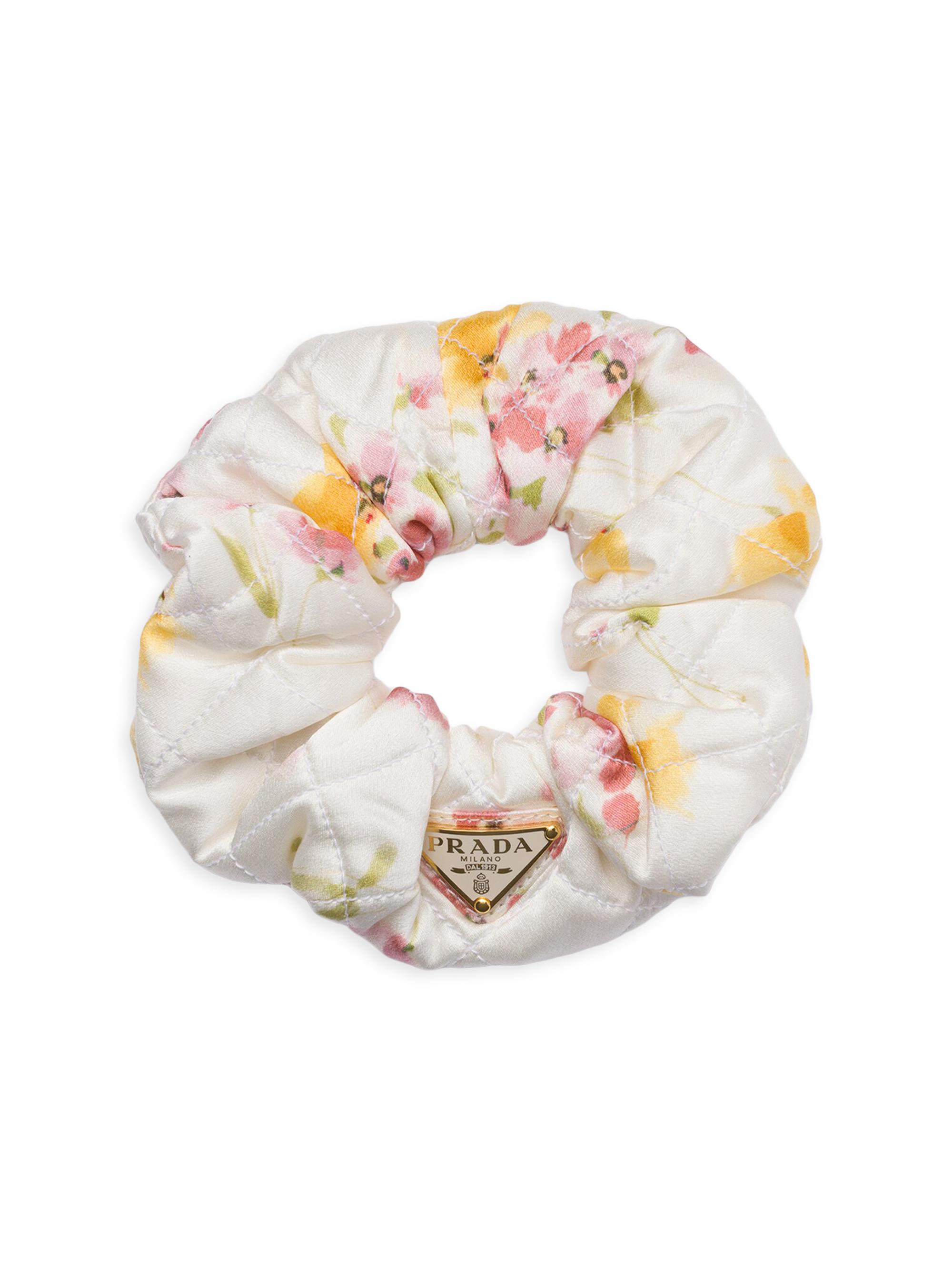 Prada Women's Floral-Print Satin Scrunchie - Pink