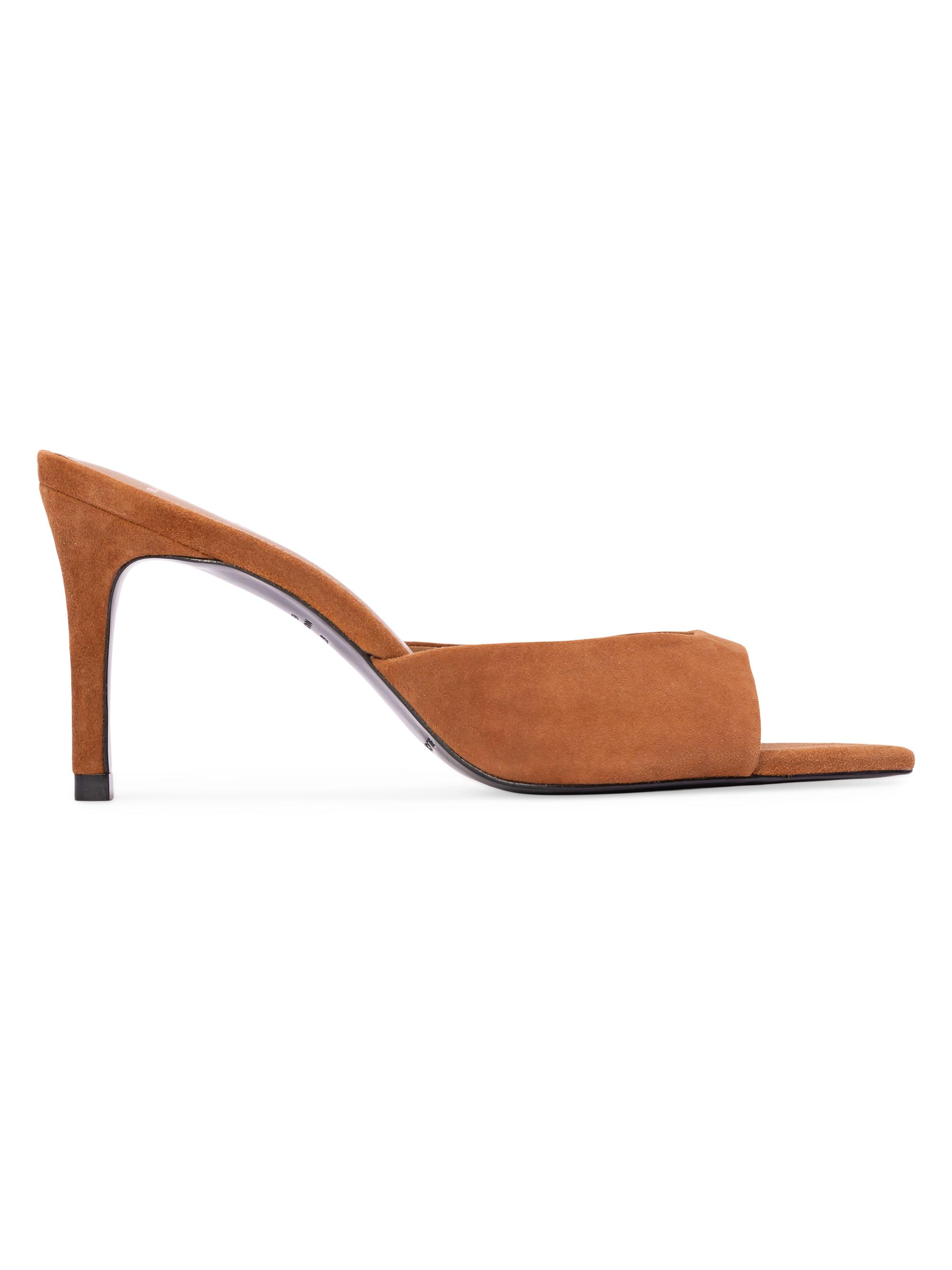 Black Suede Studio Women's Brea 80MM Suede Mules - Caramel Suede